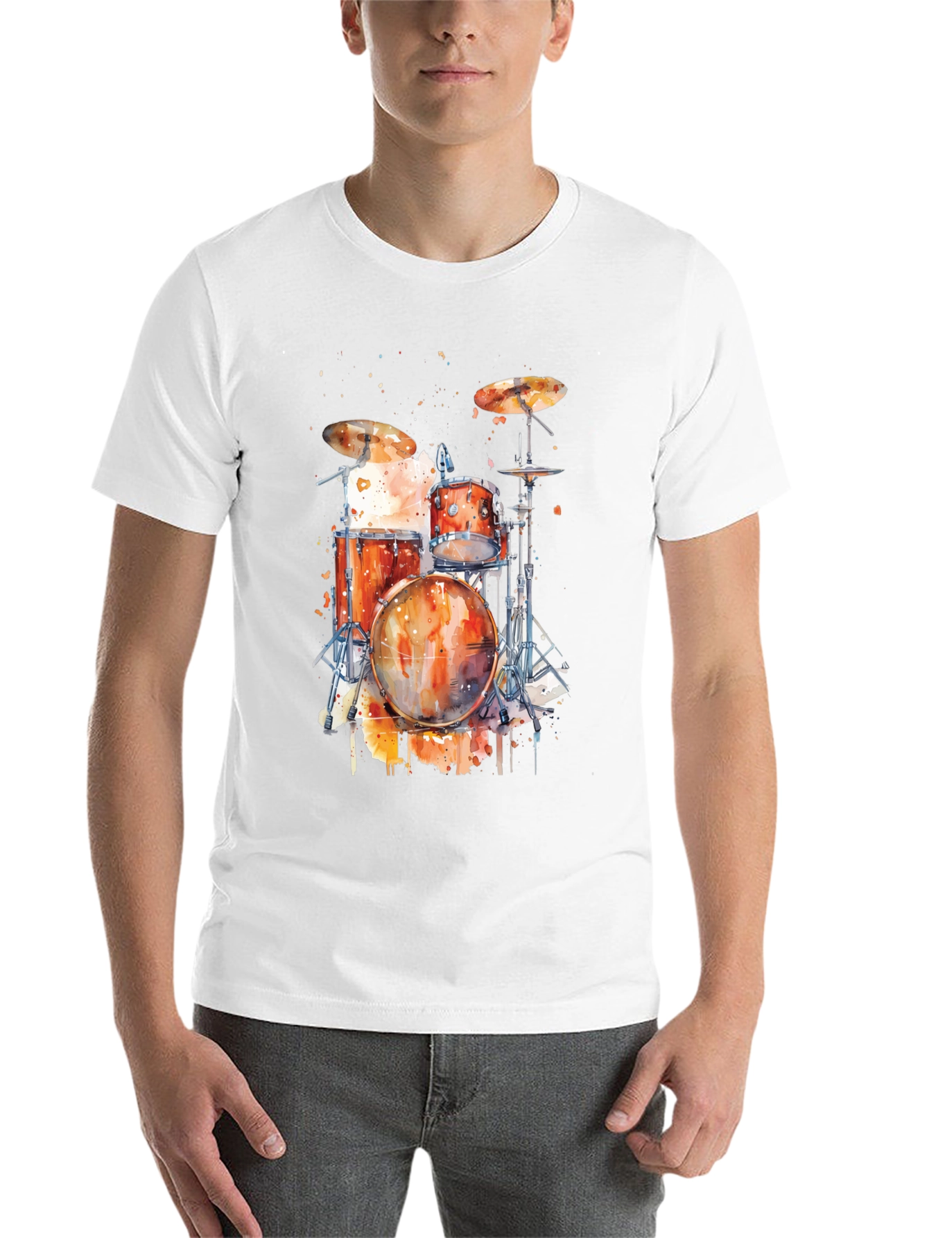 Black Drum Set Watercolor Graphic Tee view 14