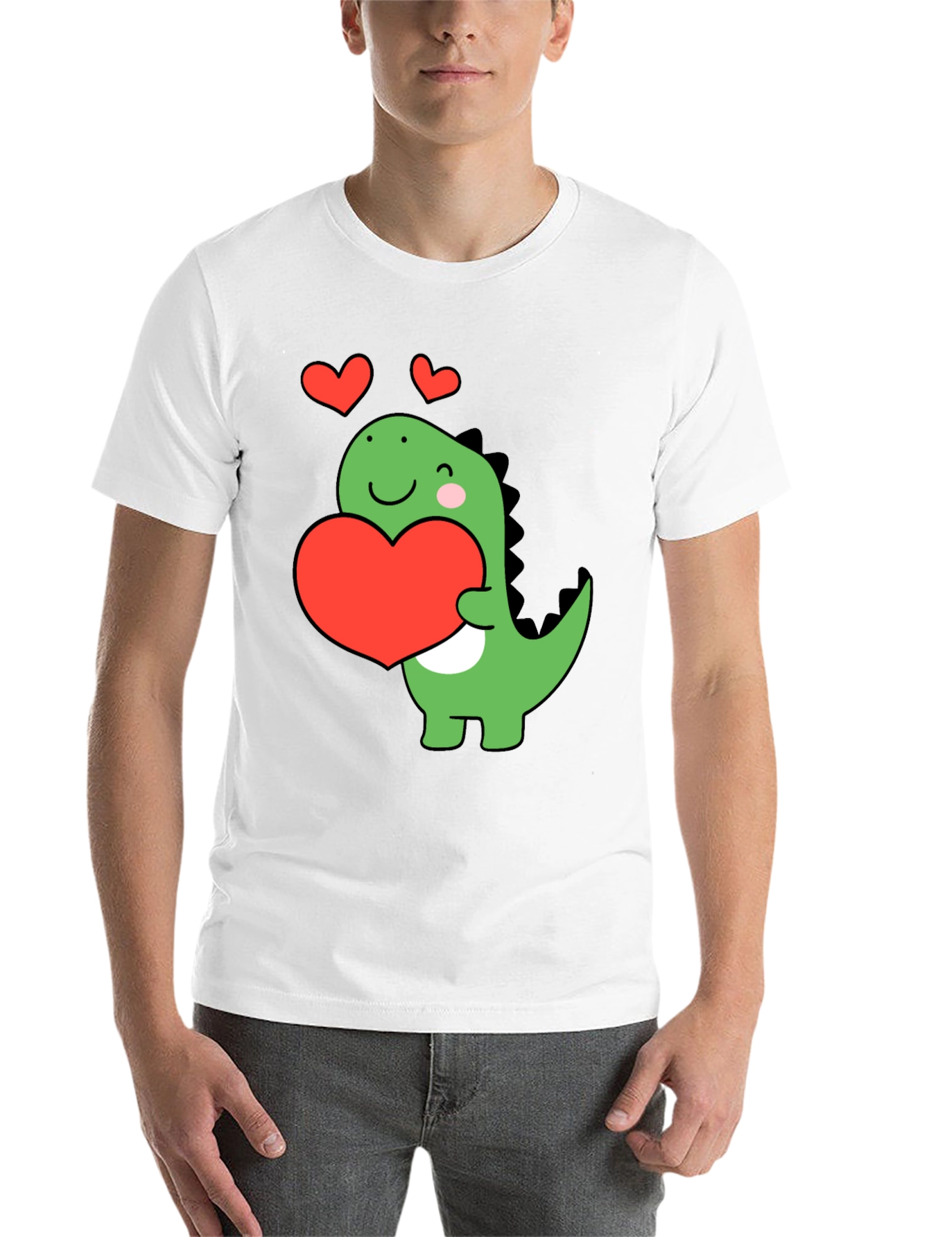 Black Cute Dinosaur Holding Heart T-Shirt view 14