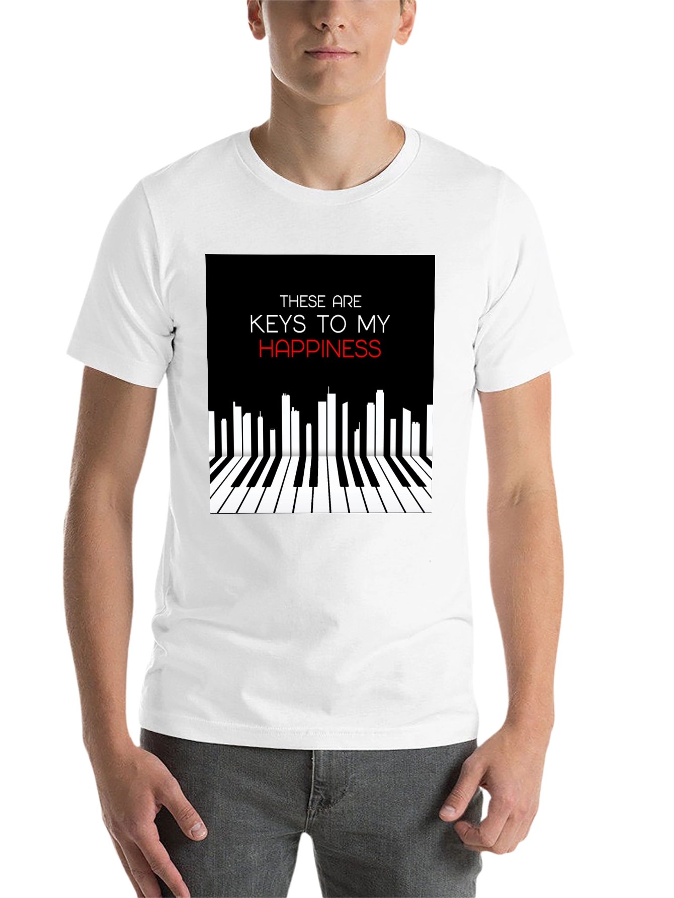 Black Piano Keys of Happiness Graphic Tee view 14