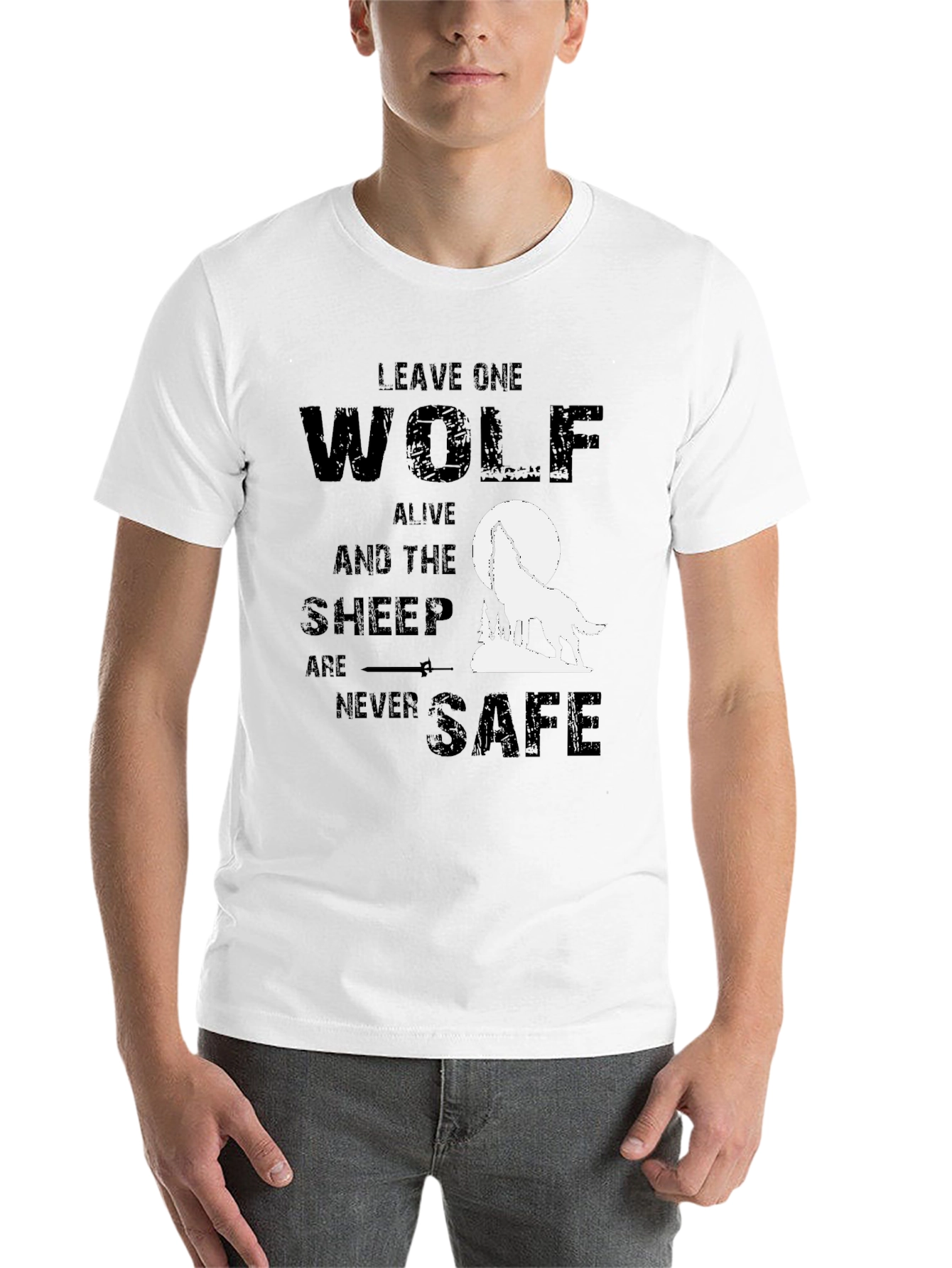 Black Wolf Graphic T-Shirt - Leave One Wolf Alive Tee view 14
