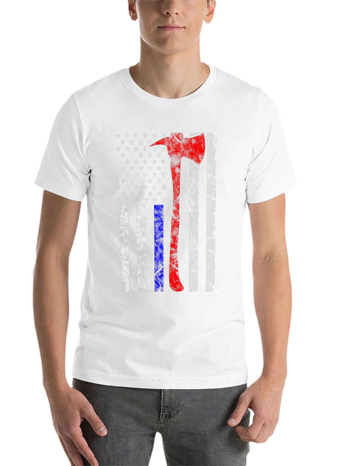 Black Firefighter Axe American Flag T-Shirt view 14