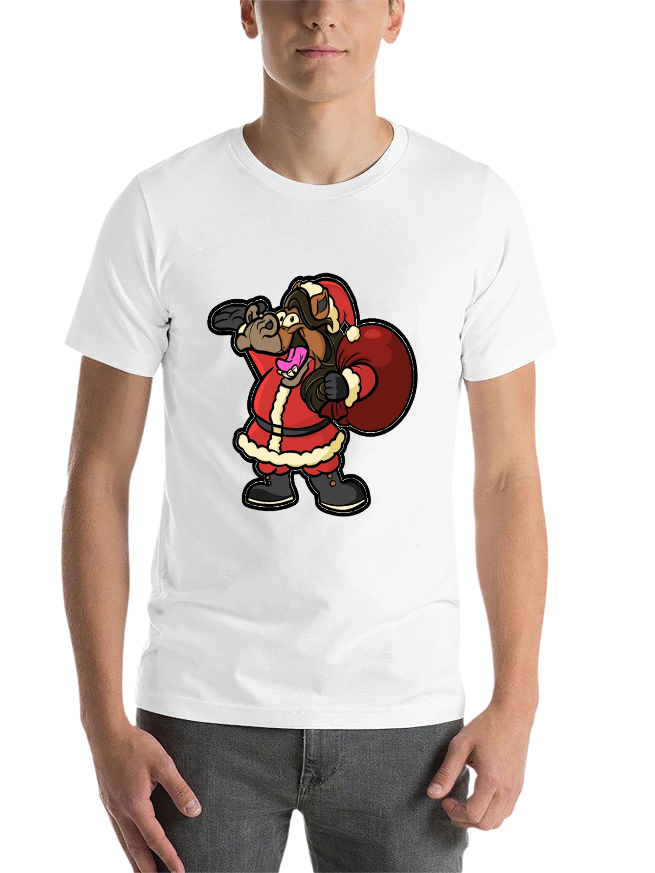 Black Funny Horse Santa Christmas Black T-Shirt view 14