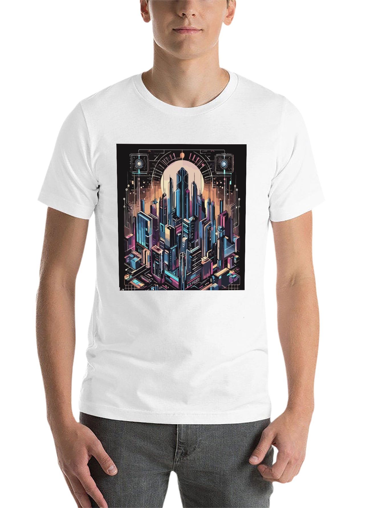 Black Cyberpunk Cityscape Graphic Tee - Black view 14