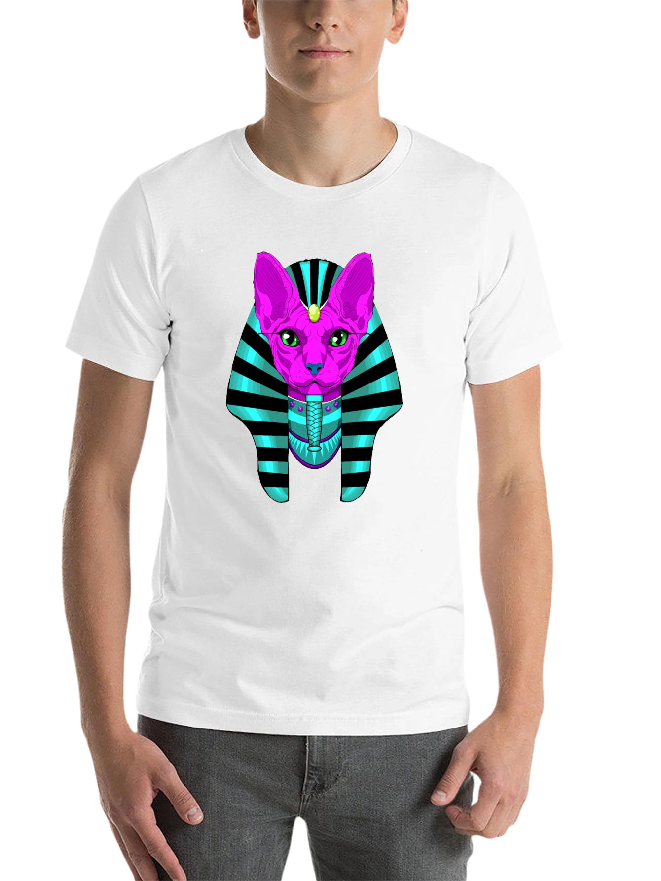 Black Egyptian Cat Pharaoh Graphic T-Shirt view 14