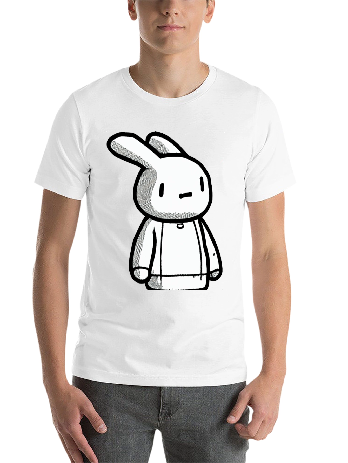 Black Cartoon Bunny Graphic Print Black Tee view 14