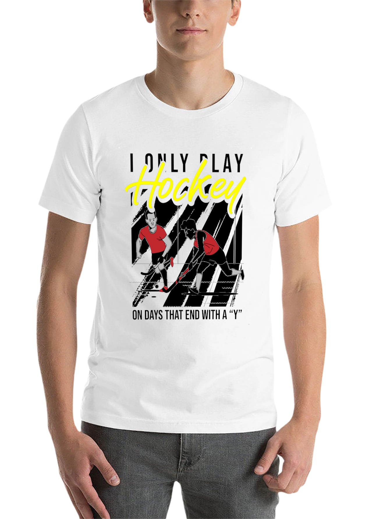 Black Funny Hockey Player Graphic T-Shirt view 14