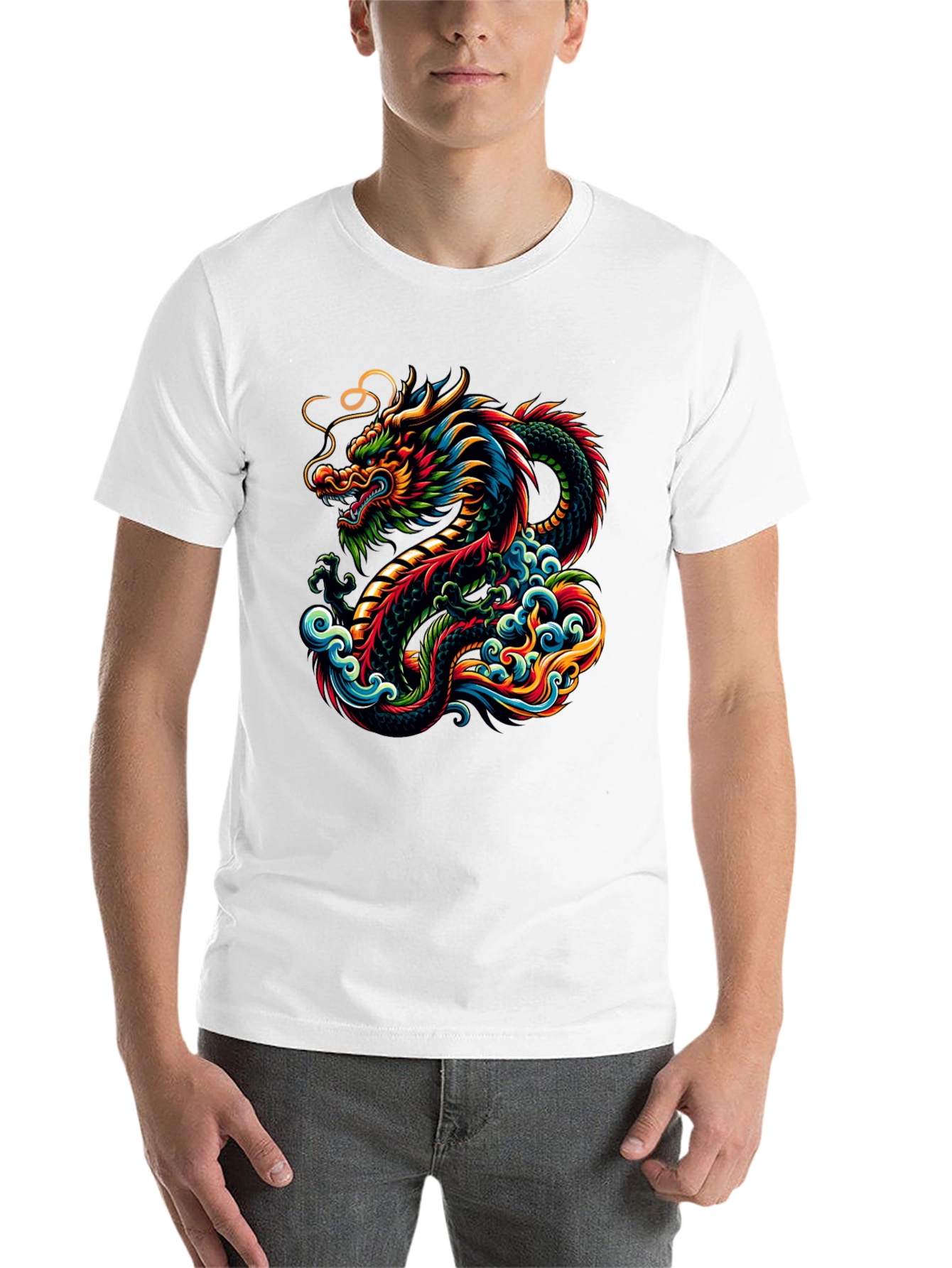 Black Vibrant Dragon Graphic Tee - Black Cotton T-Shirt view 14