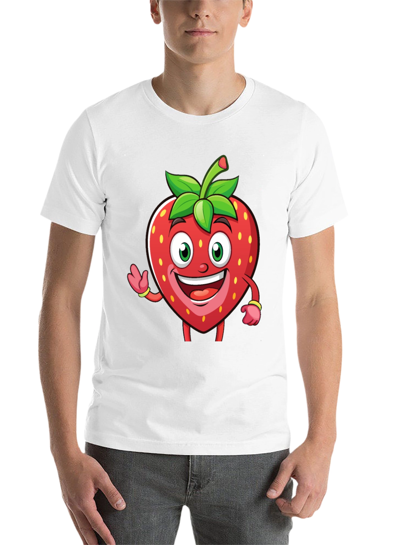 Black Funny Strawberry Cartoon T-Shirt - Black view 14
