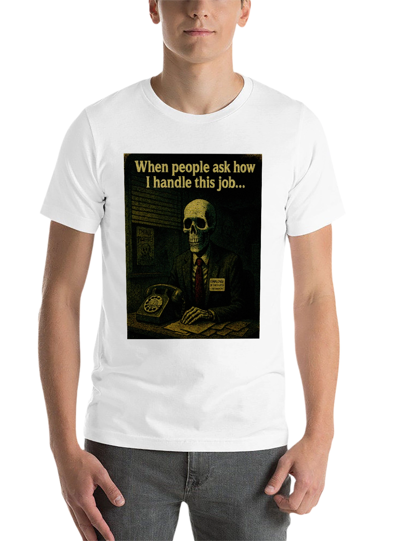 Black Humorous Skeleton Work T-Shirt view 14