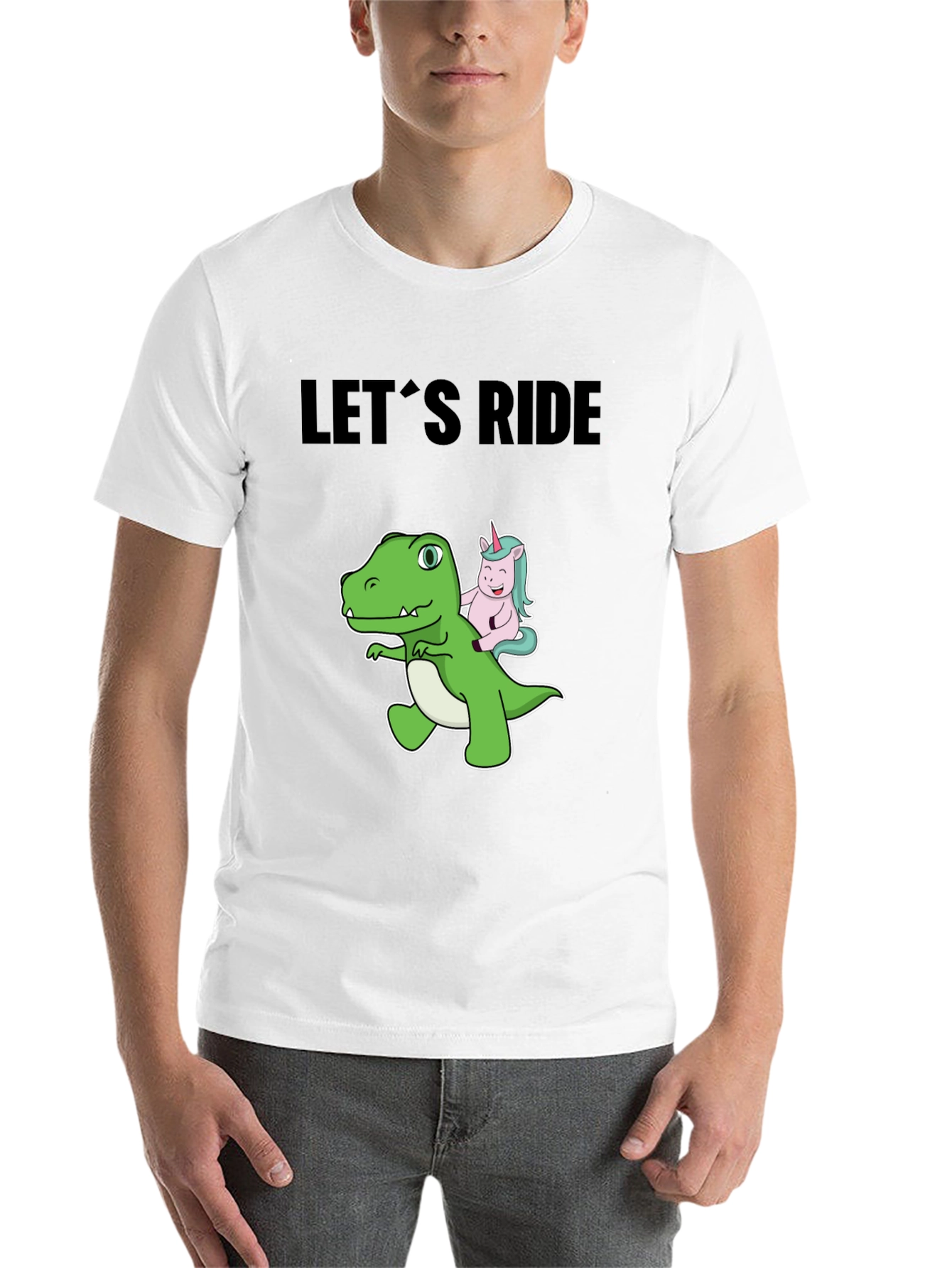 Black Dino and Unicorn Let's Ride Graphic Tee view 14
