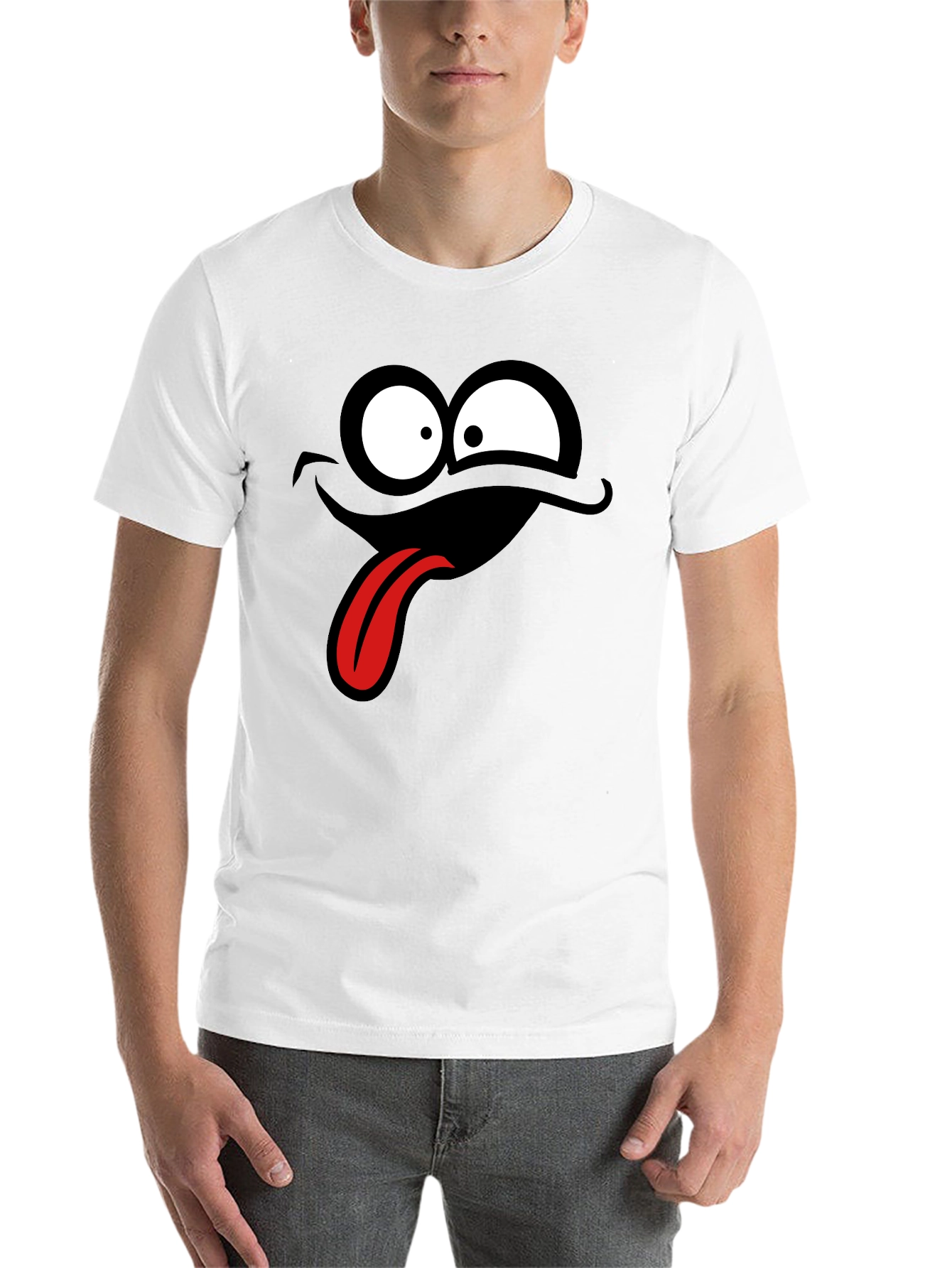 Black Funny Cartoon Face Black T-Shirt view 14