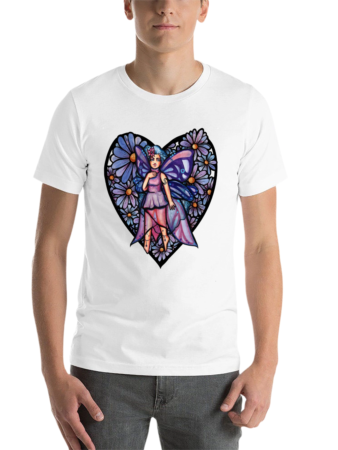 Black Fairy Heart T-Shirt, Floral Graphic Tee, Unique Design view 14