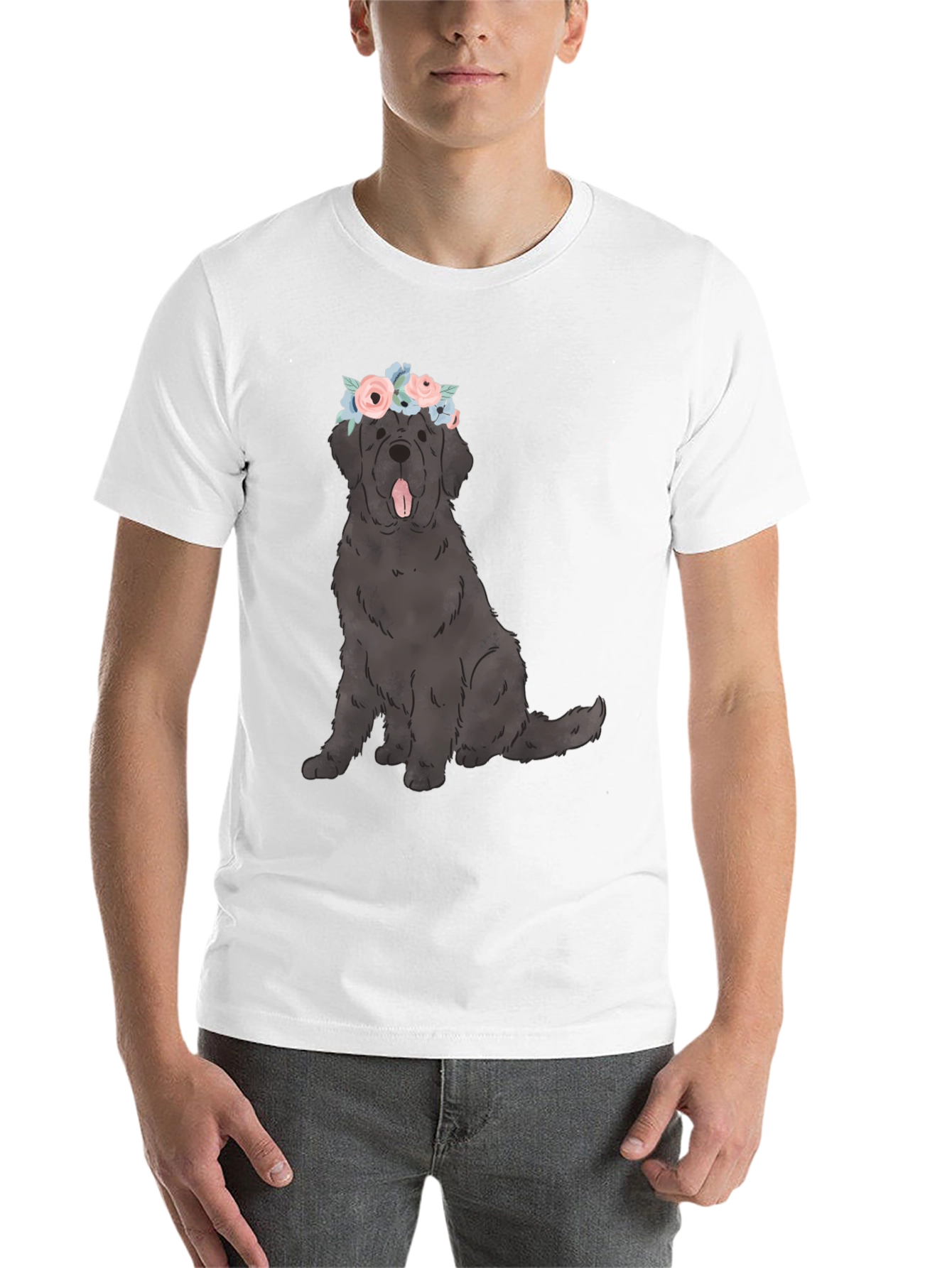 Black Dog with Flower Crown Graphic T-Shirt view 14