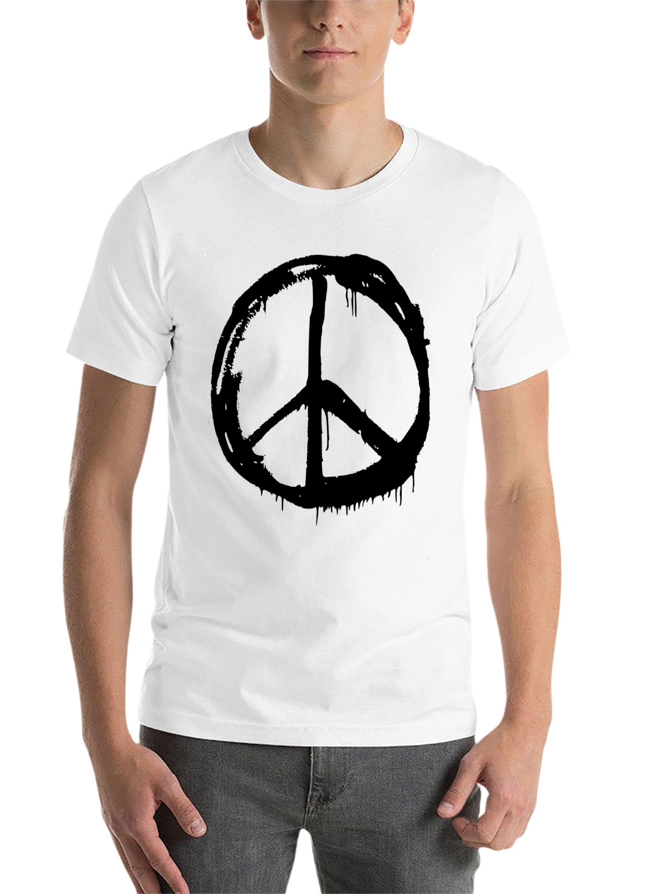 Black Peace Sign Graphic Tee - Black Cotton Casual Wear view 14