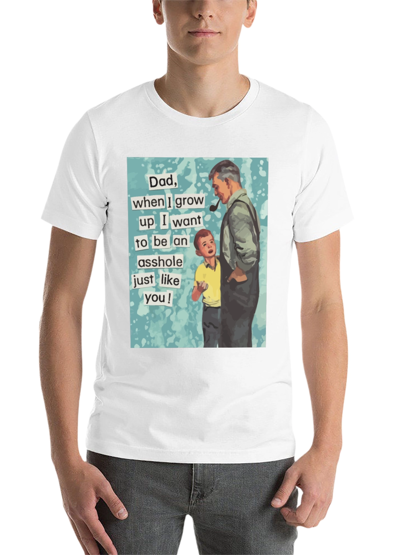 Black Humorous "Dad, Asshole" Graphic Tee - Black Cotton Blend view 14