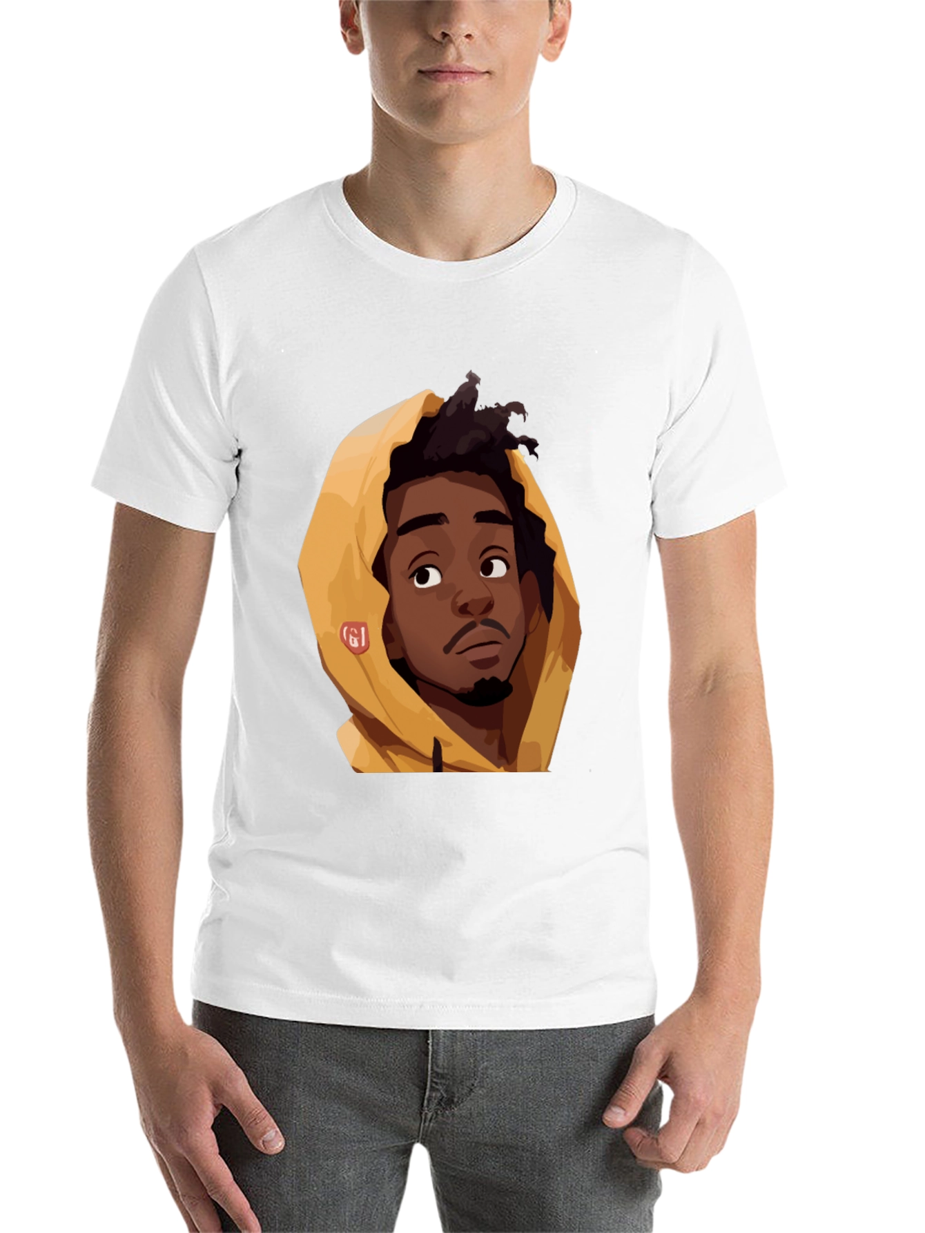 Cartoon Portrait Graphic Black T-Shirt - 14
