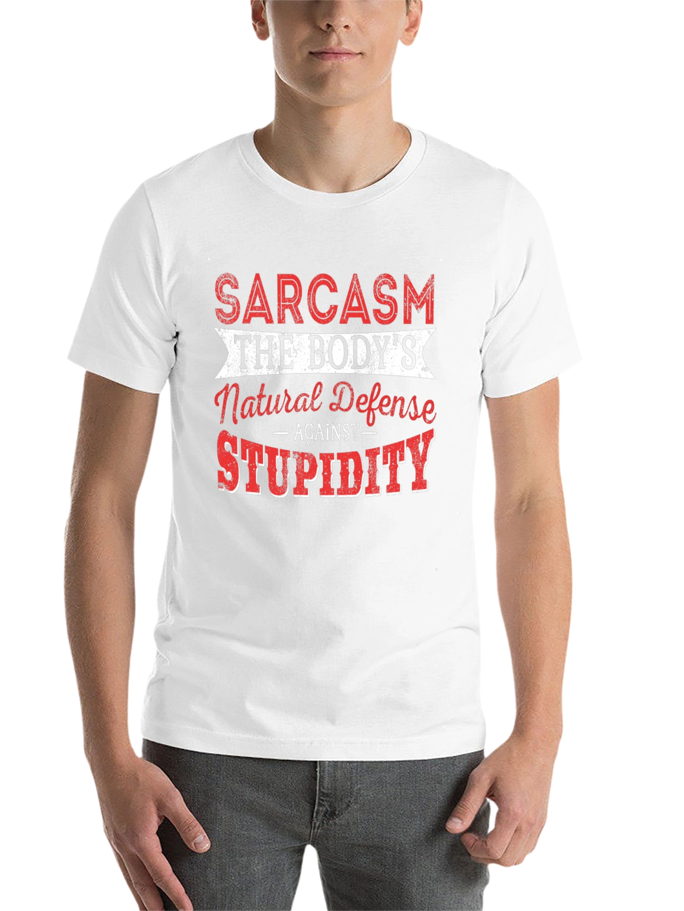 Black Sarcasm Natural Defense Graphic T-Shirt view 14