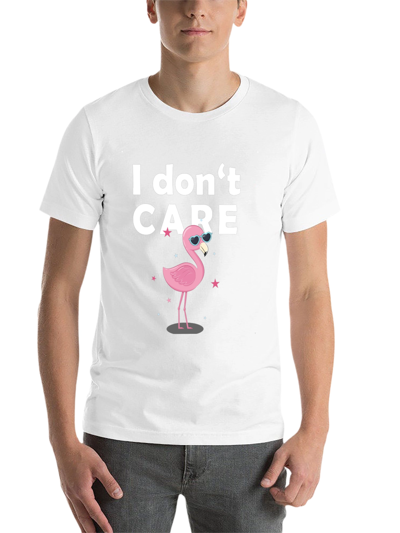 I Don't Care Flamingo T-Shirt - Quirky Graphic Tee - 14