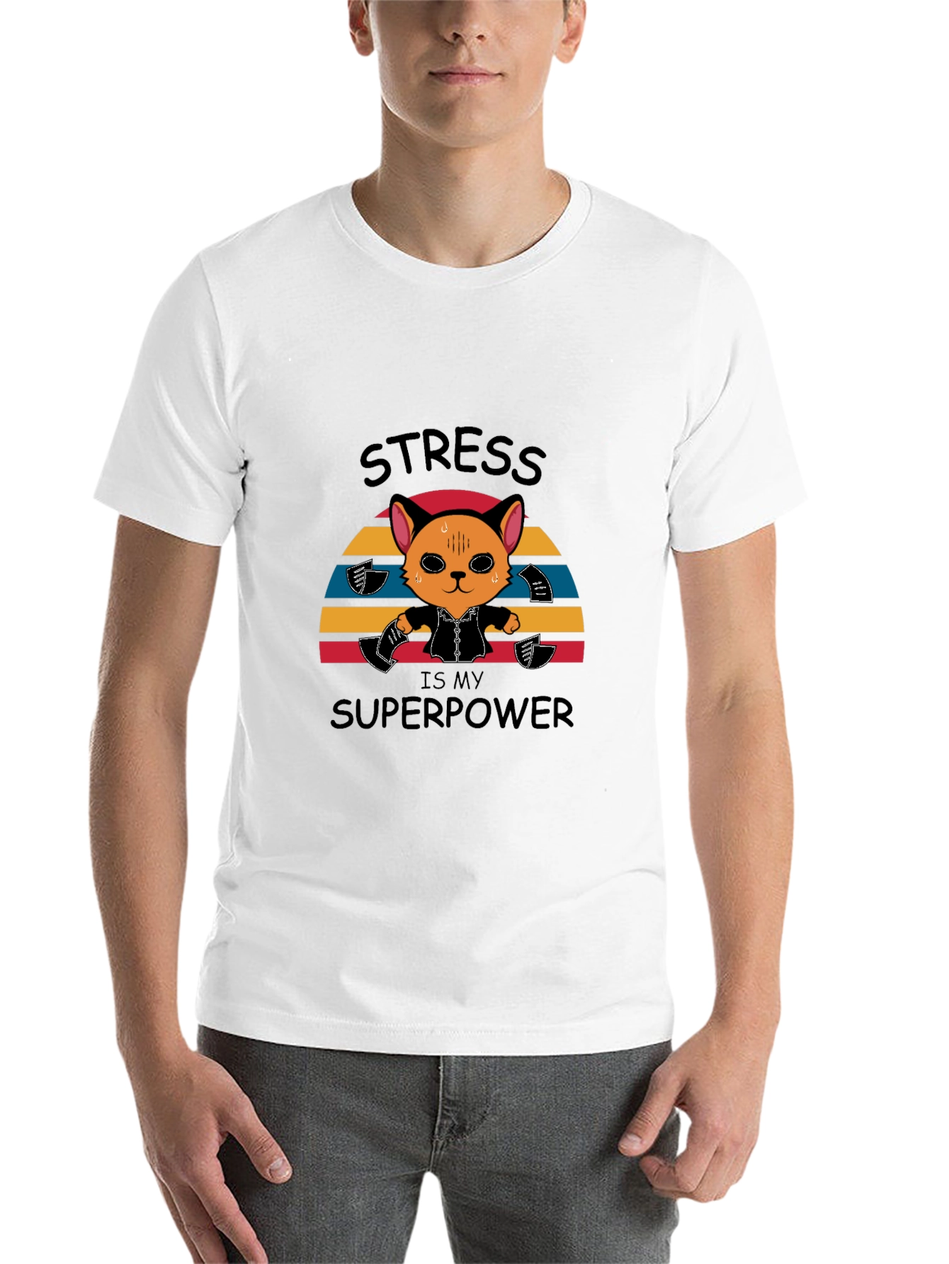 Black Stress is My Superpower Funny Cat T-Shirt view 14