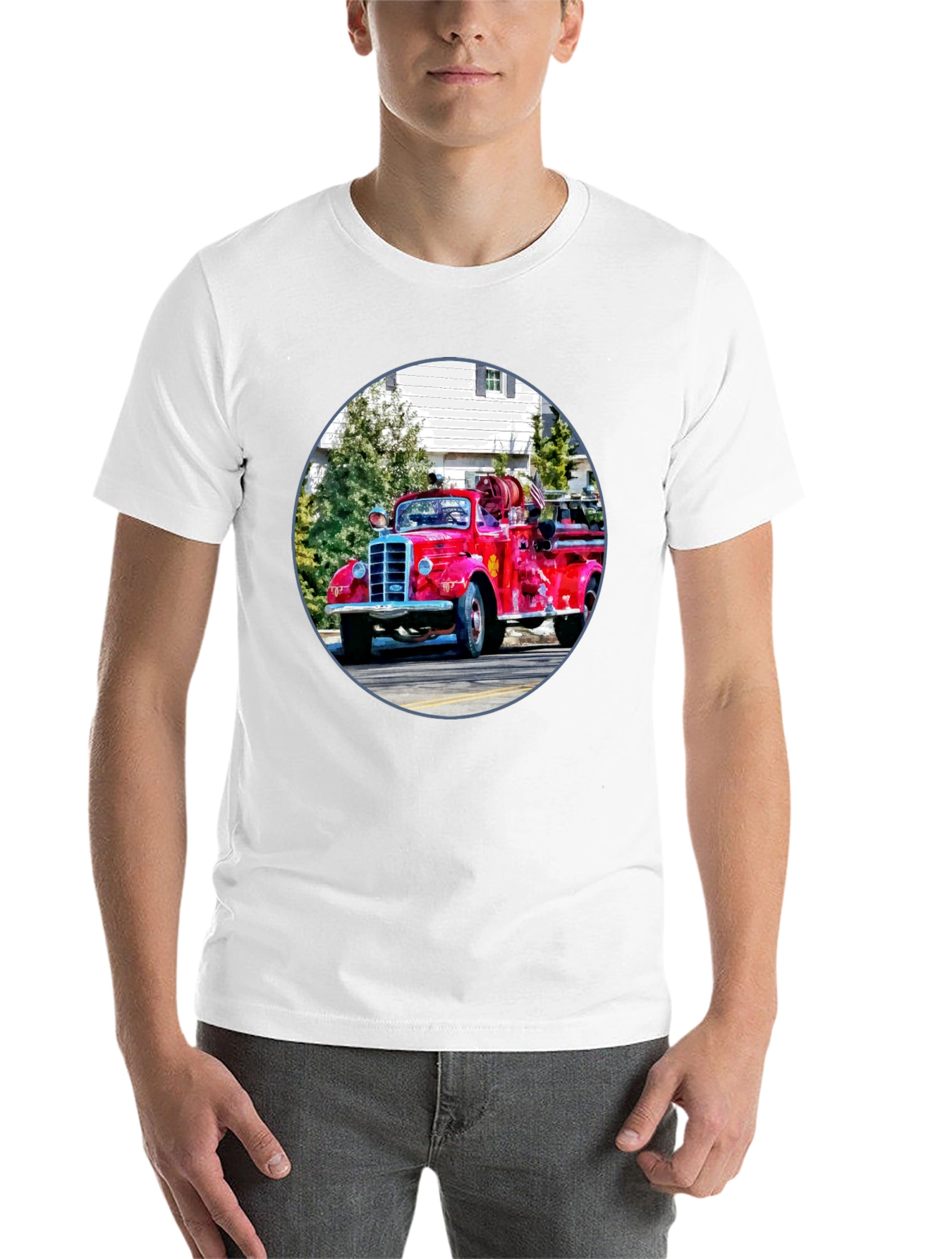 Black Vintage Fire Truck Graphic T-Shirt - Classic Design view 14