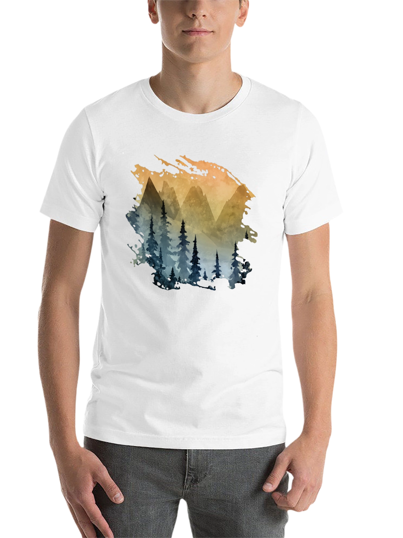 Black Watercolor Mountain & Trees Graphic Tee - Black view 14