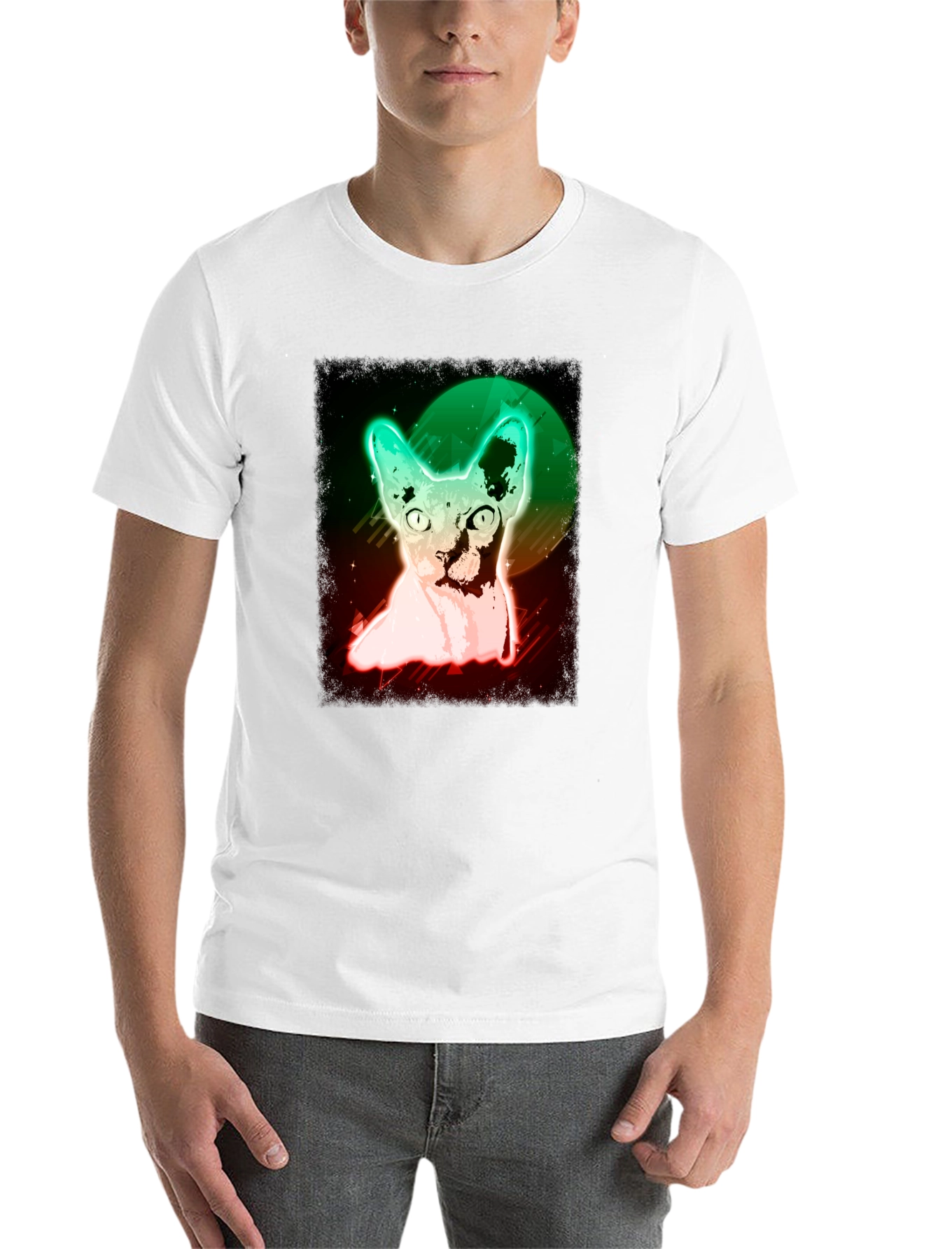Black Neon Sphynx Cat T-Shirt - Unique Graphic Tee view 14