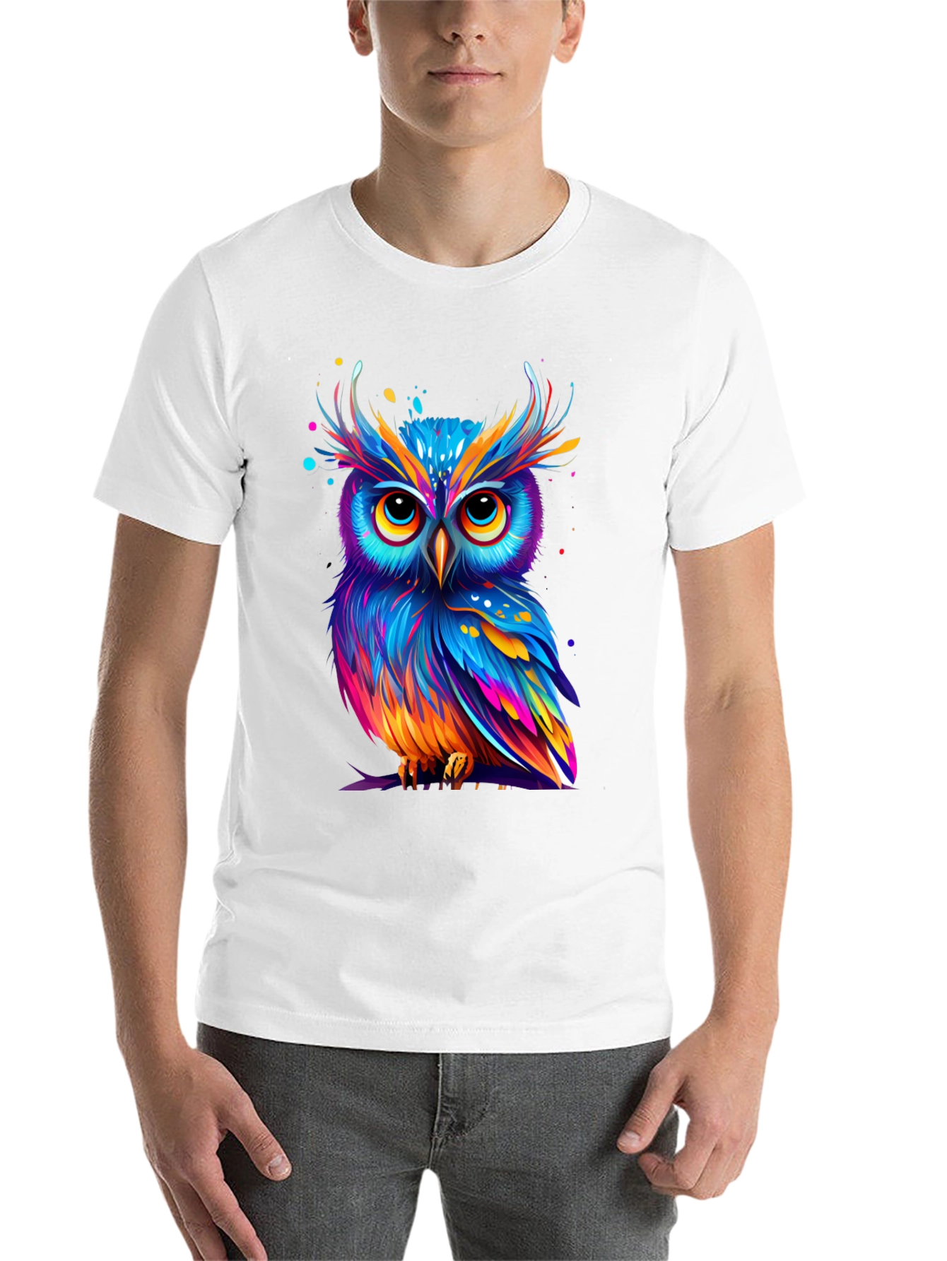 Black Colorful Owl Graphic Tee - Unique Art T-Shirt view 14