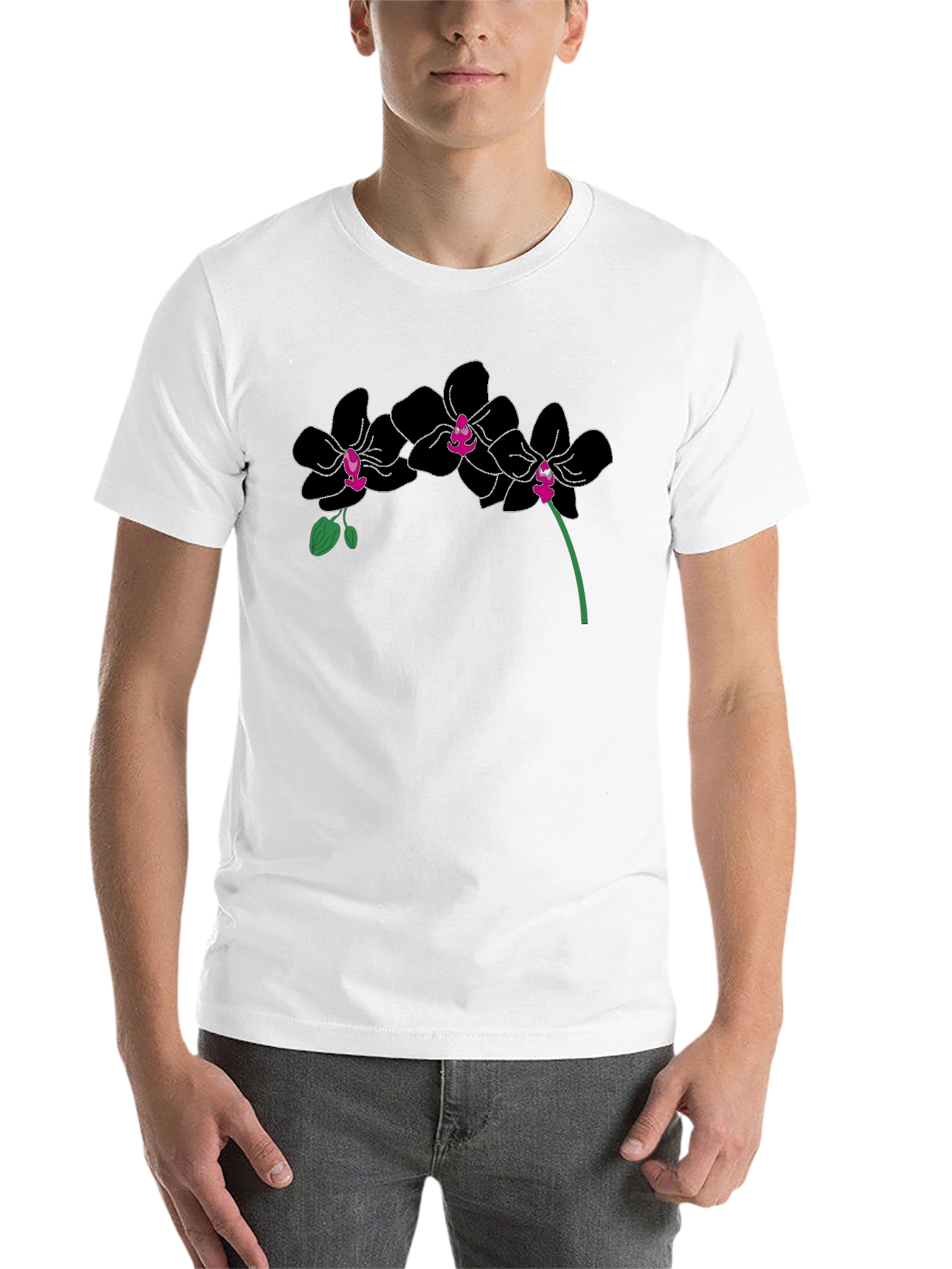 Black Black Orchid Graphic T-Shirt - Modern Floral Design view 14