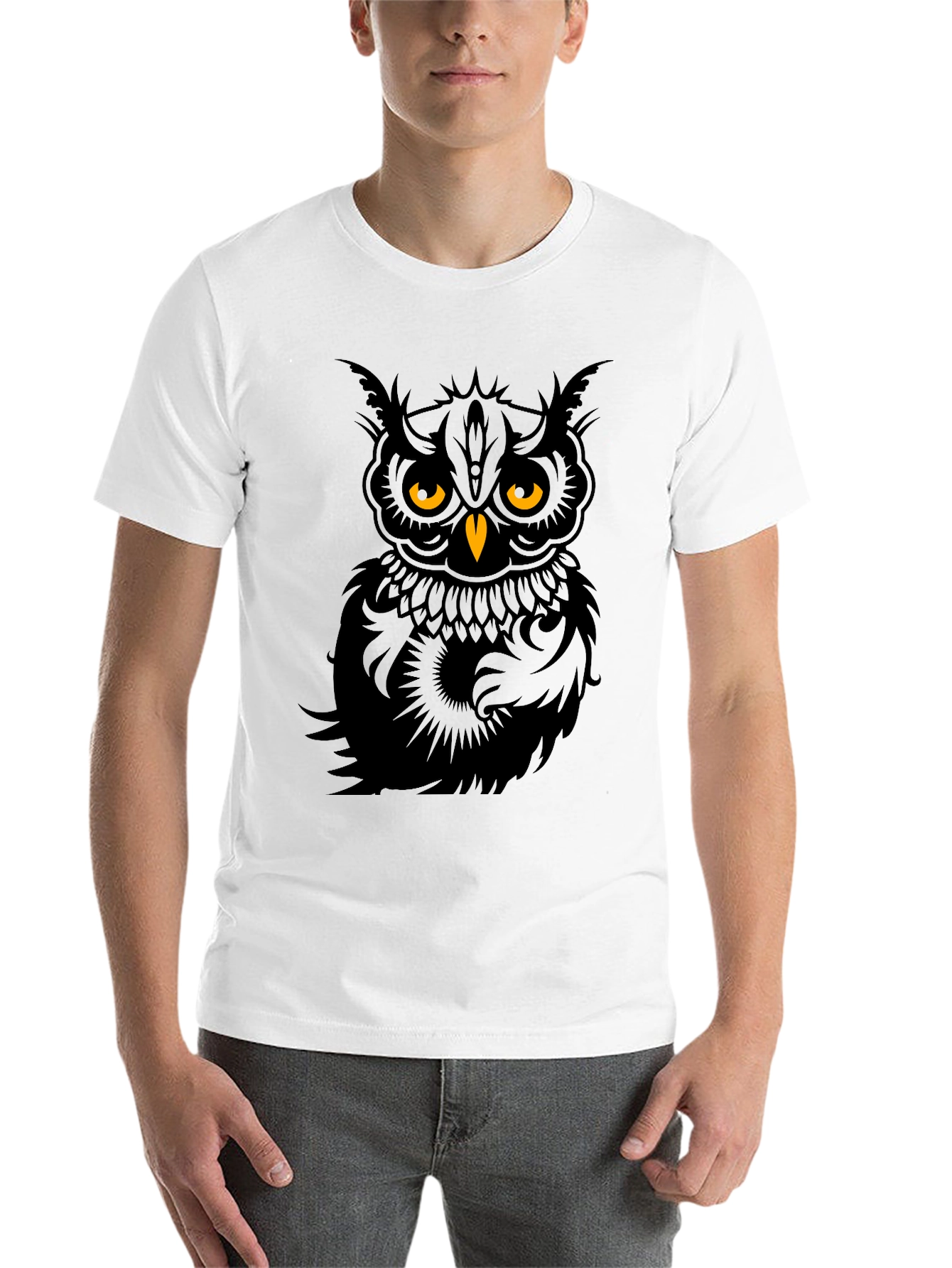 Men's Black Owl Graphic T-Shirt - 14