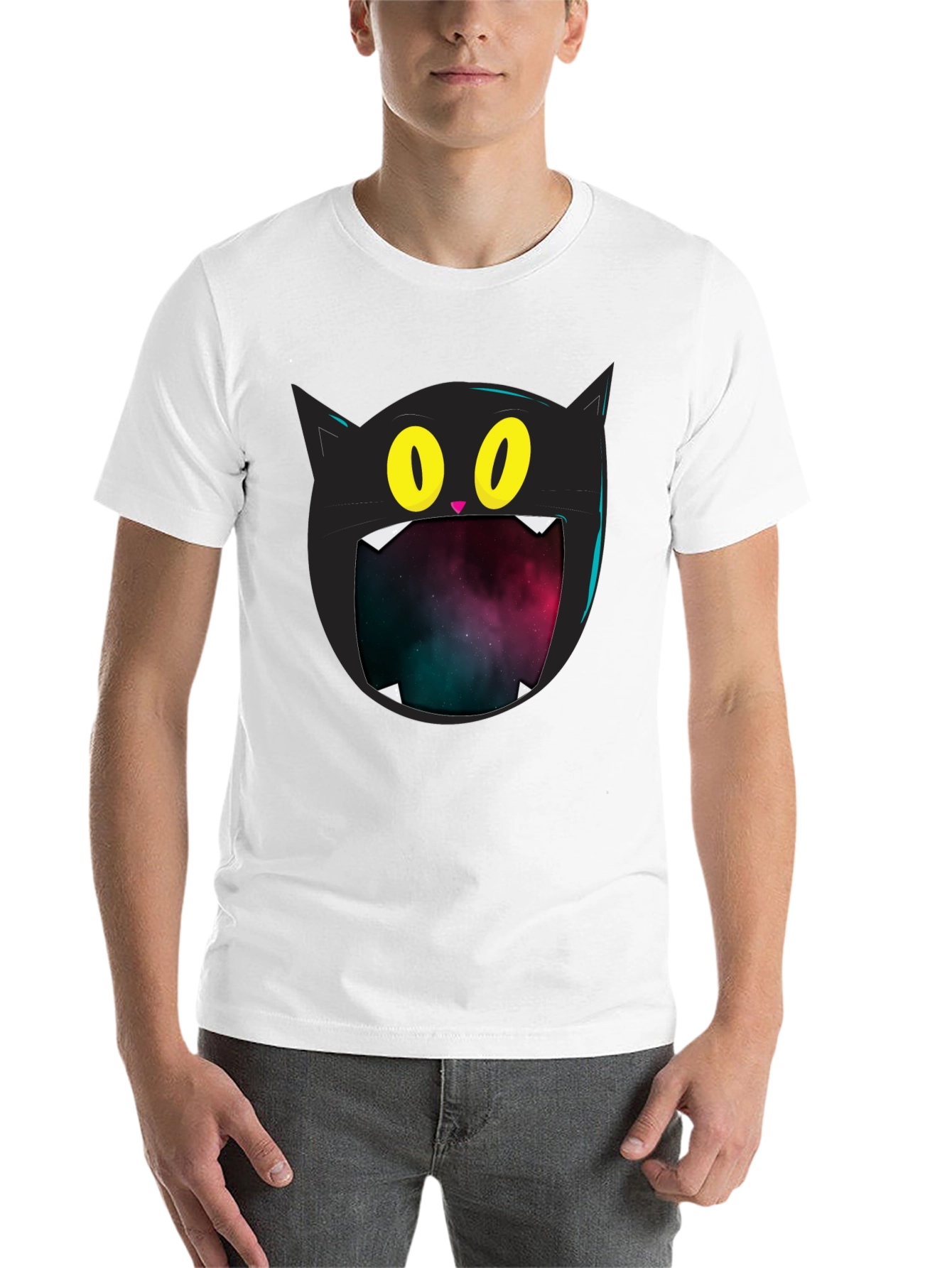 Black Cosmic Cat T-Shirt - Black Graphic Tee view 14