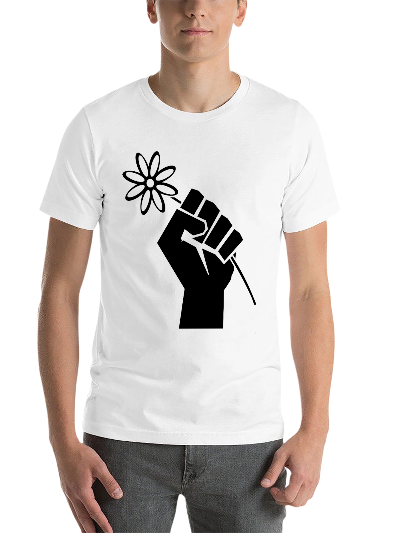 Black Black T-Shirt with Raised Fist & Flower Graphic view 14