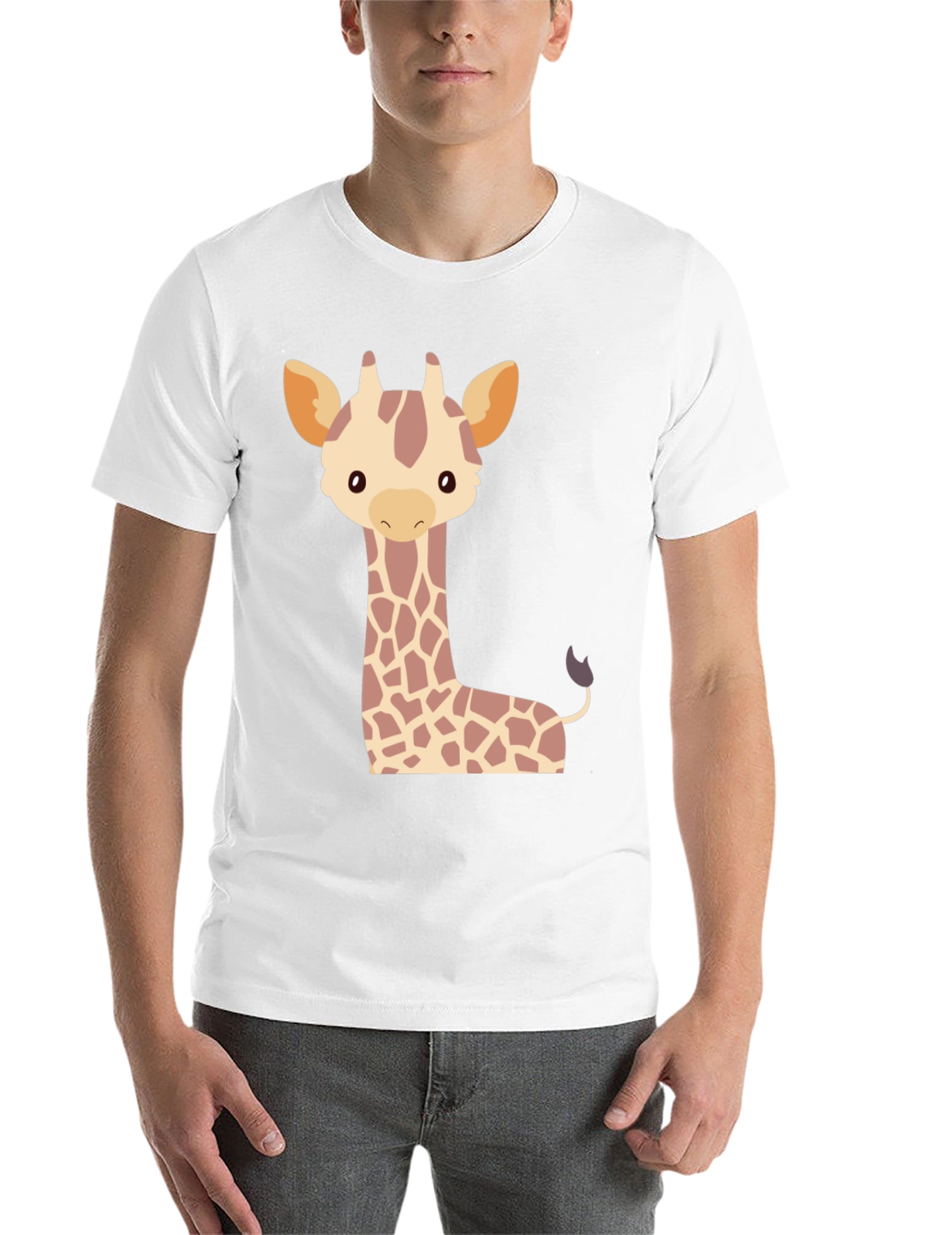 Black Cute Giraffe Graphic Tee - Black Cotton T-Shirt view 14