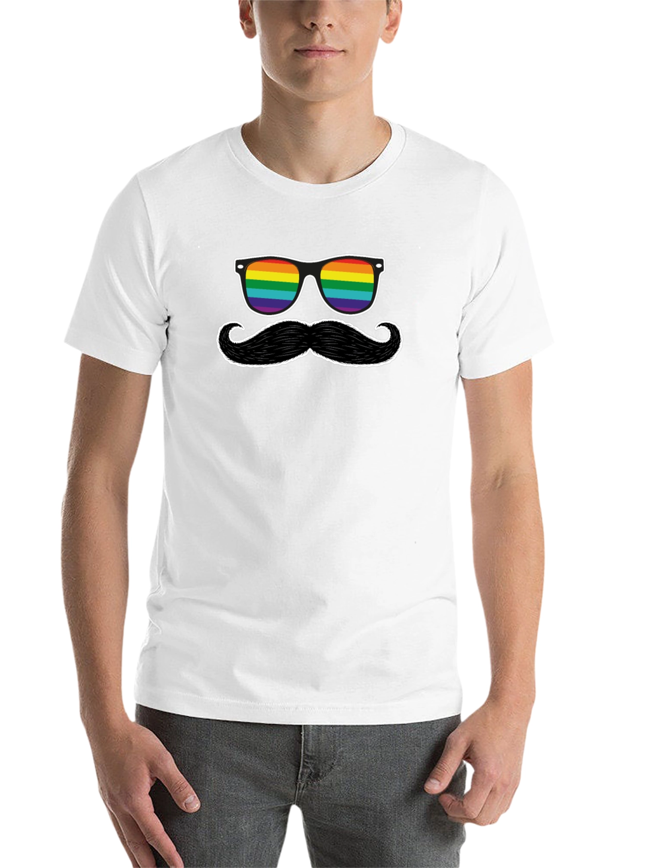 Black Rainbow Sunglasses and Mustache Graphic Tee view 14