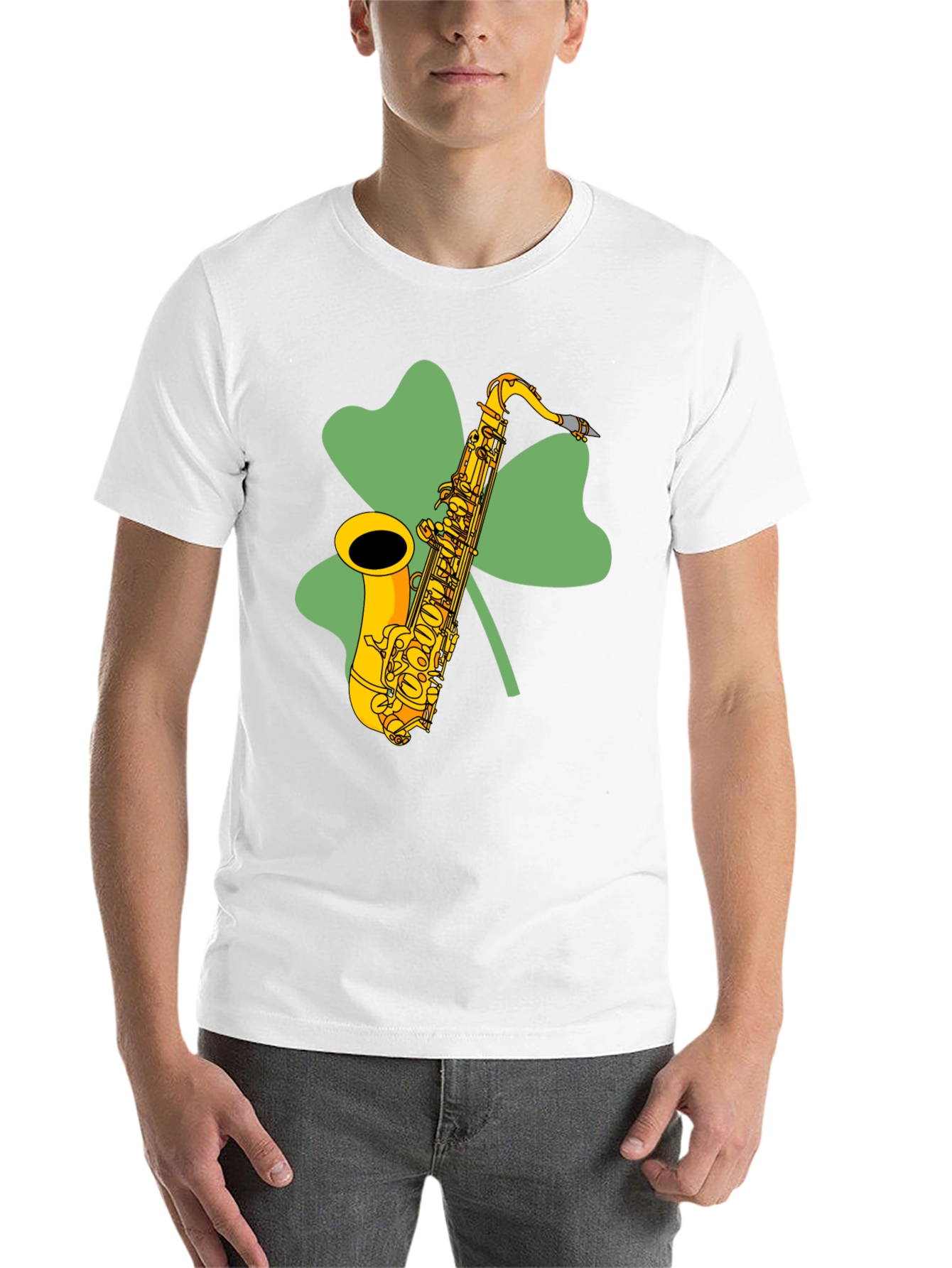 Black St. Patrick's Day Saxophone Shamrock T-Shirt view 14