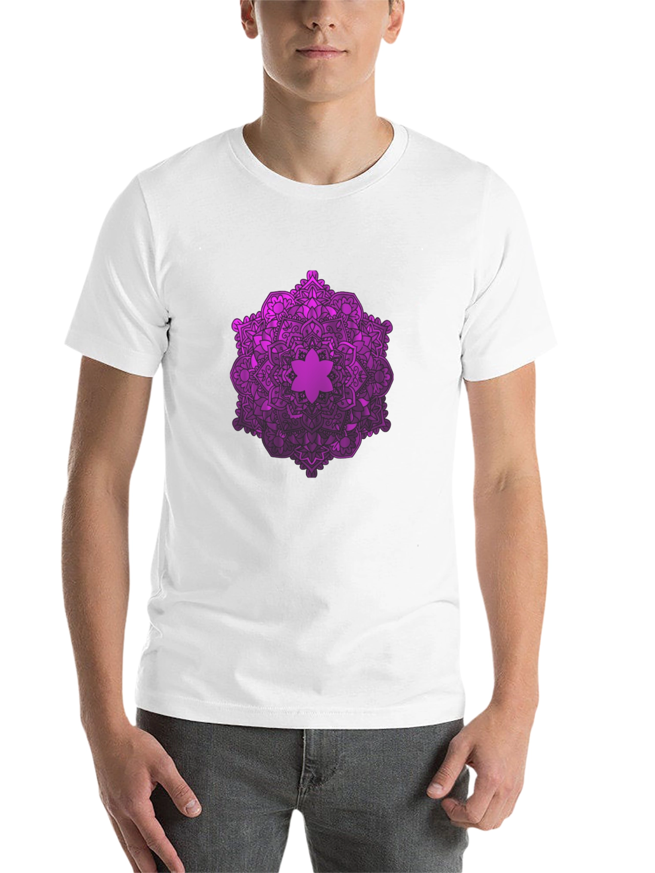 Black Purple Mandala Graphic Black T-Shirt view 14