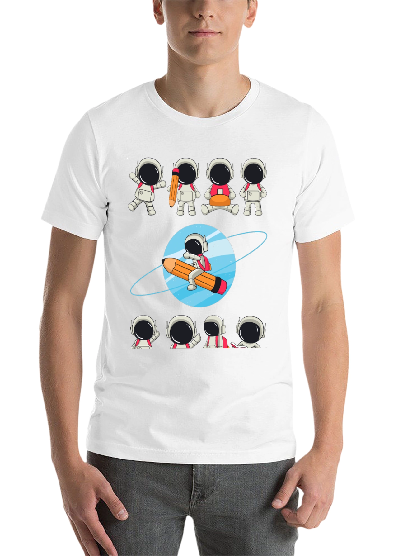 Black Astronaut Pencil Planet T-Shirt - Creative Space Design view 14