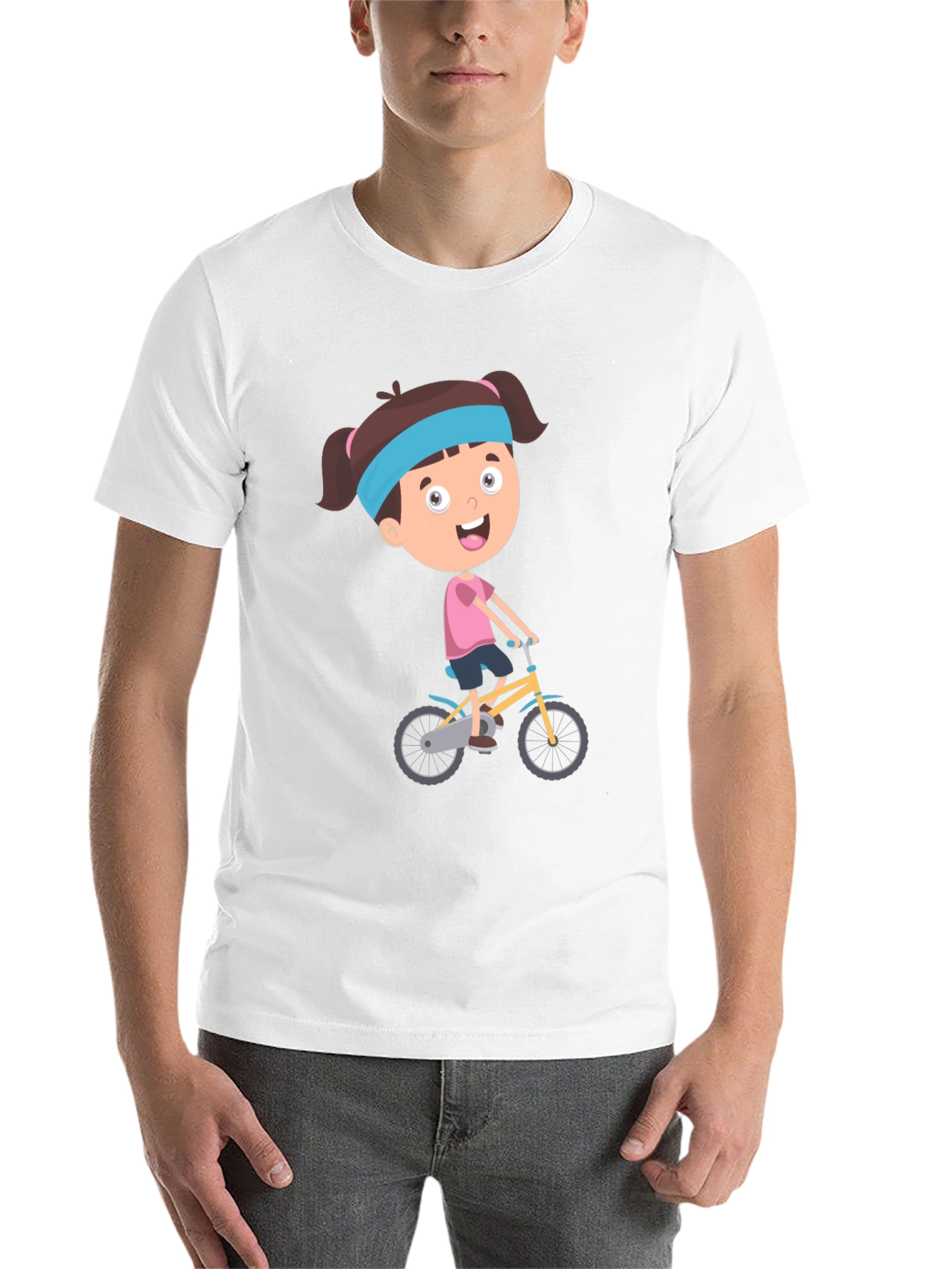 Black Cartoon Girl Biking Graphic Print Tee - Casual Comfort view 14
