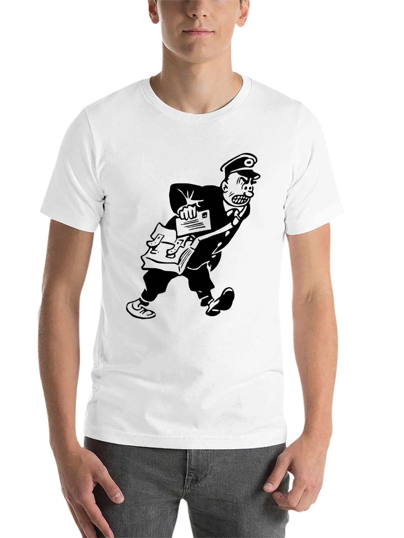 Angry Postman Cartoon Graphic T-Shirt - Black - 14