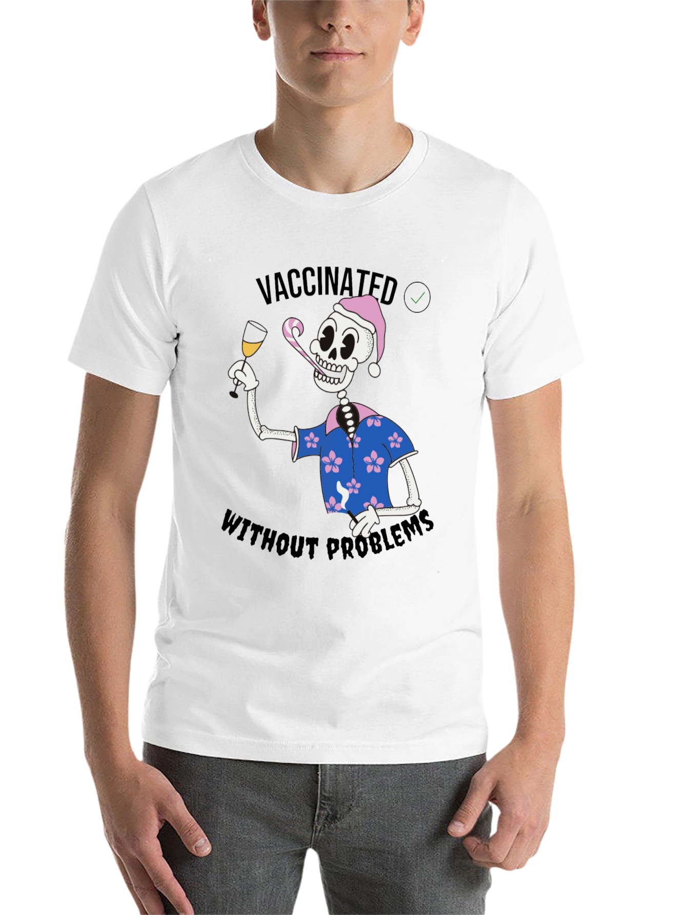 Black Vaccinated Skeleton T-Shirt - No Problems view 14