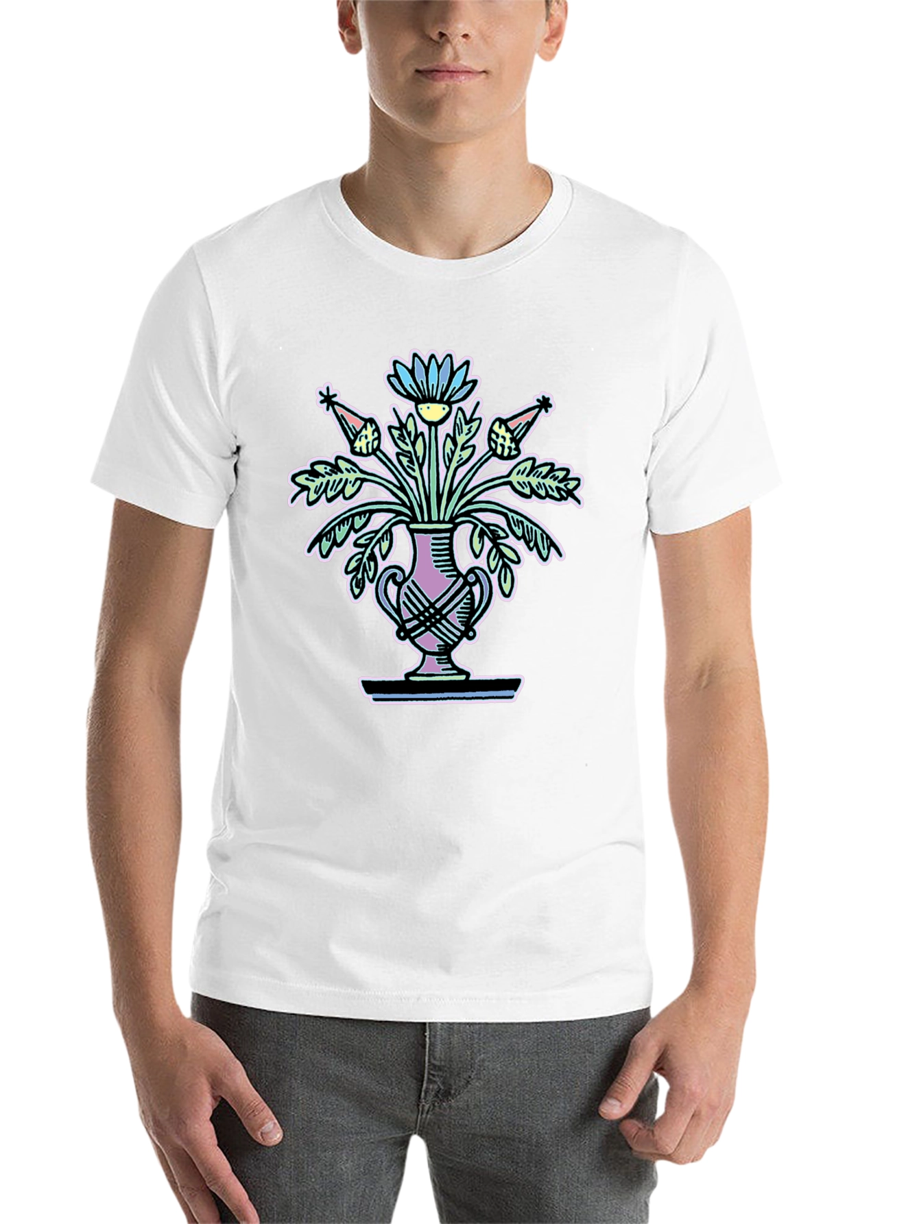 Black Floral Vase Graphic Tee - Black Unisex T-Shirt view 14
