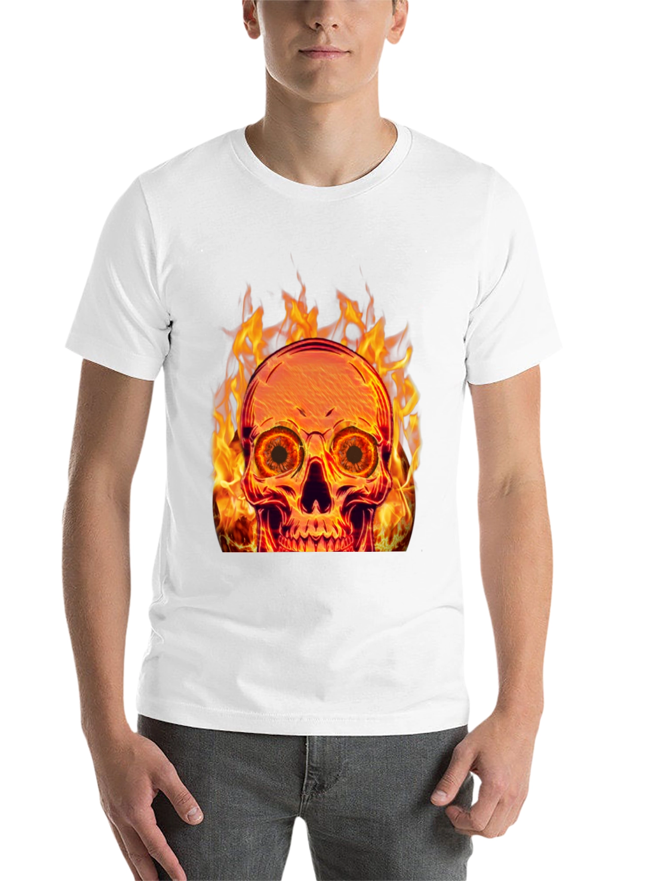 Black Flaming Skull Graphic Tee - Black Cotton Blend view 14