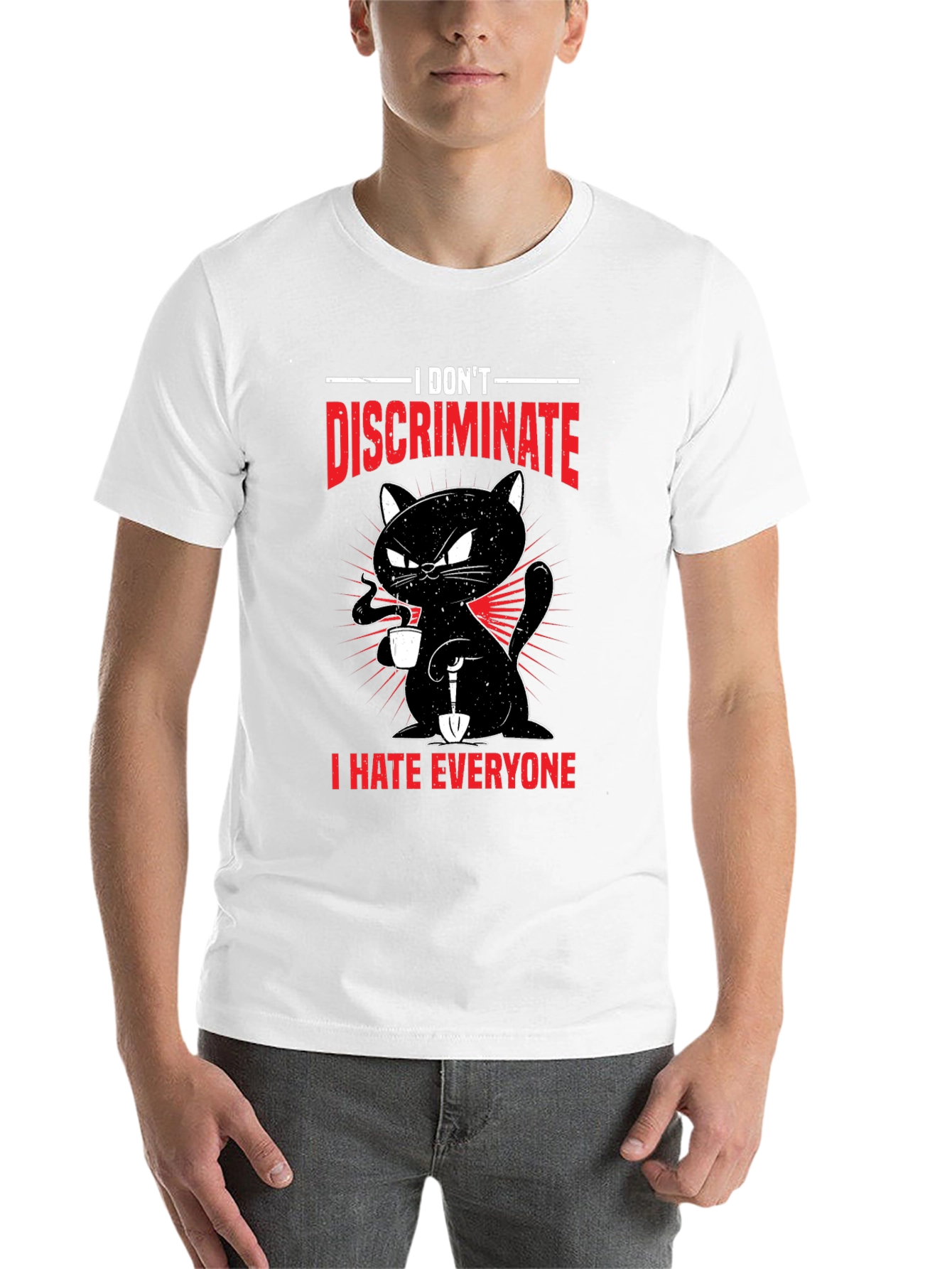 Black I Don't Discriminate - Funny Cat T-Shirt view 14