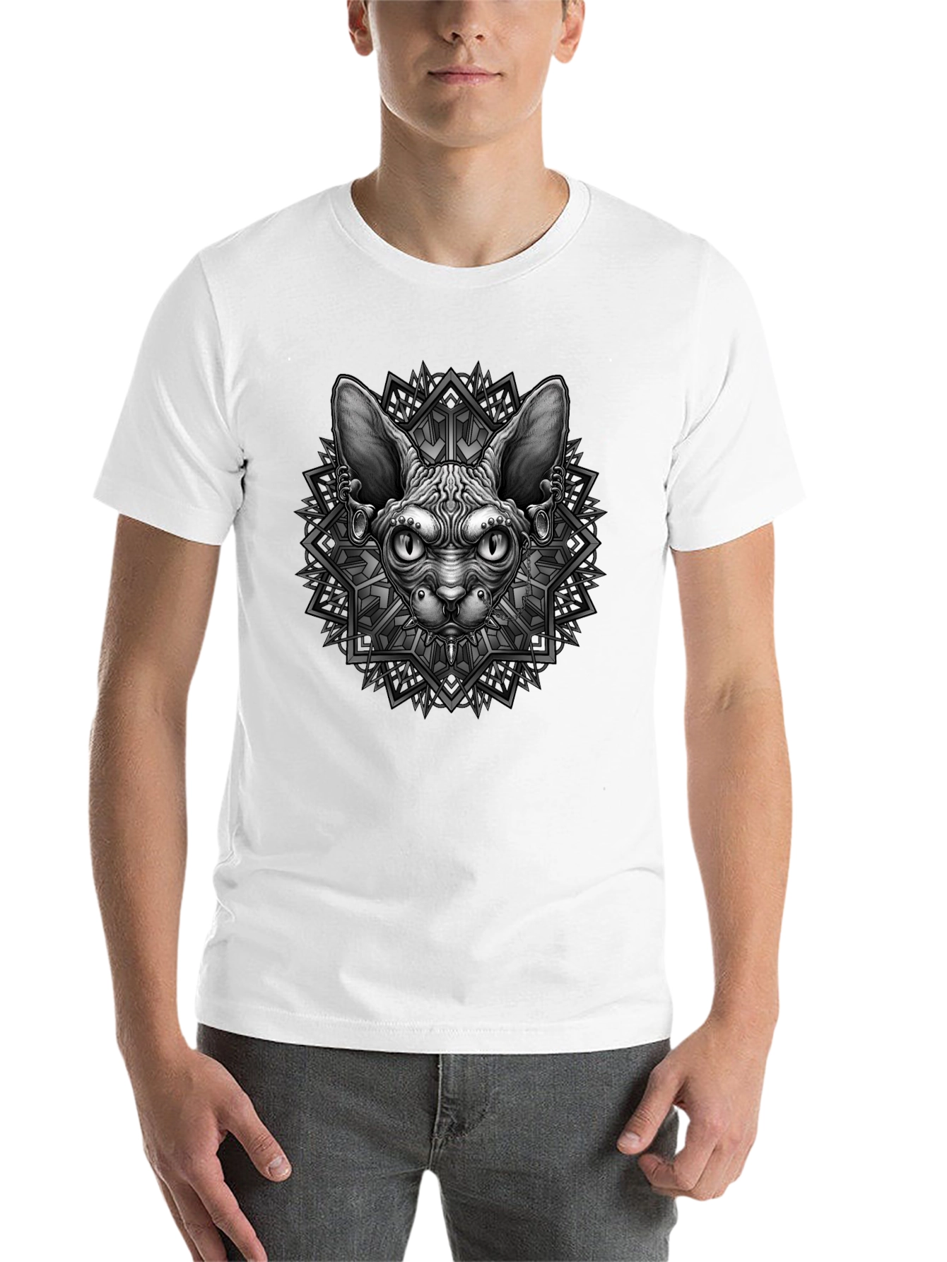 Black Sphynx Cat Graphic Tee - Unique Geometric Design view 14