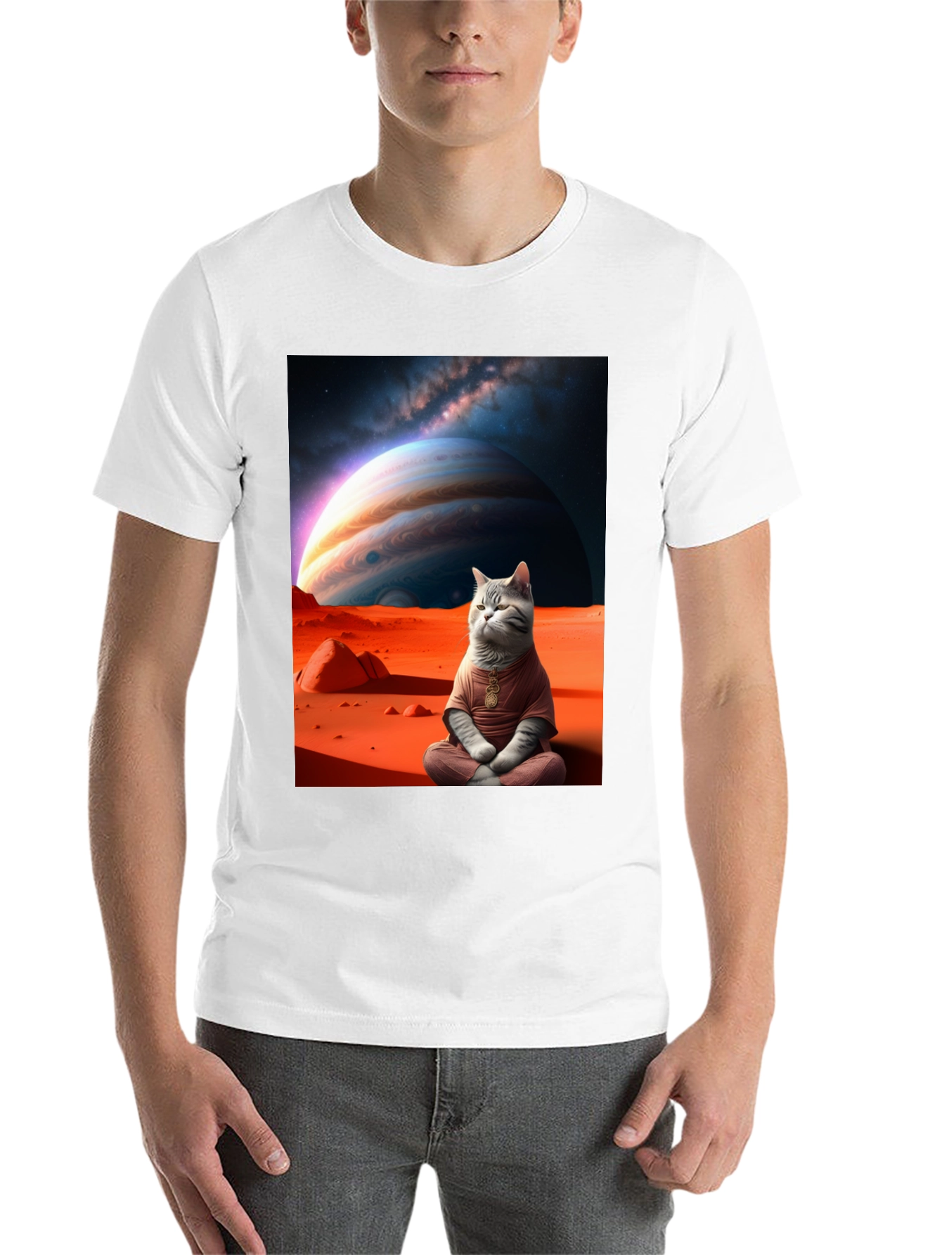 Black Zen Cat in Space Graphic Tee view 14