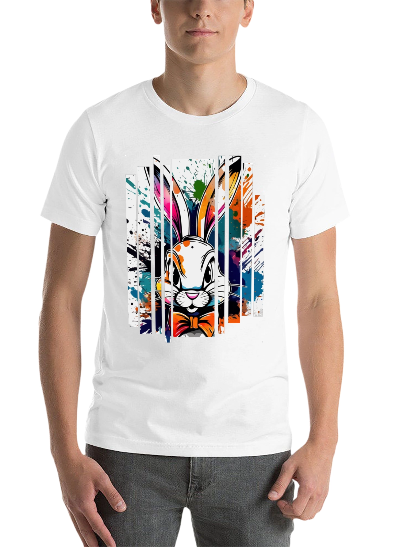 Black Stylish Rabbit Graphic Tee - Unique Colorful Design view 14