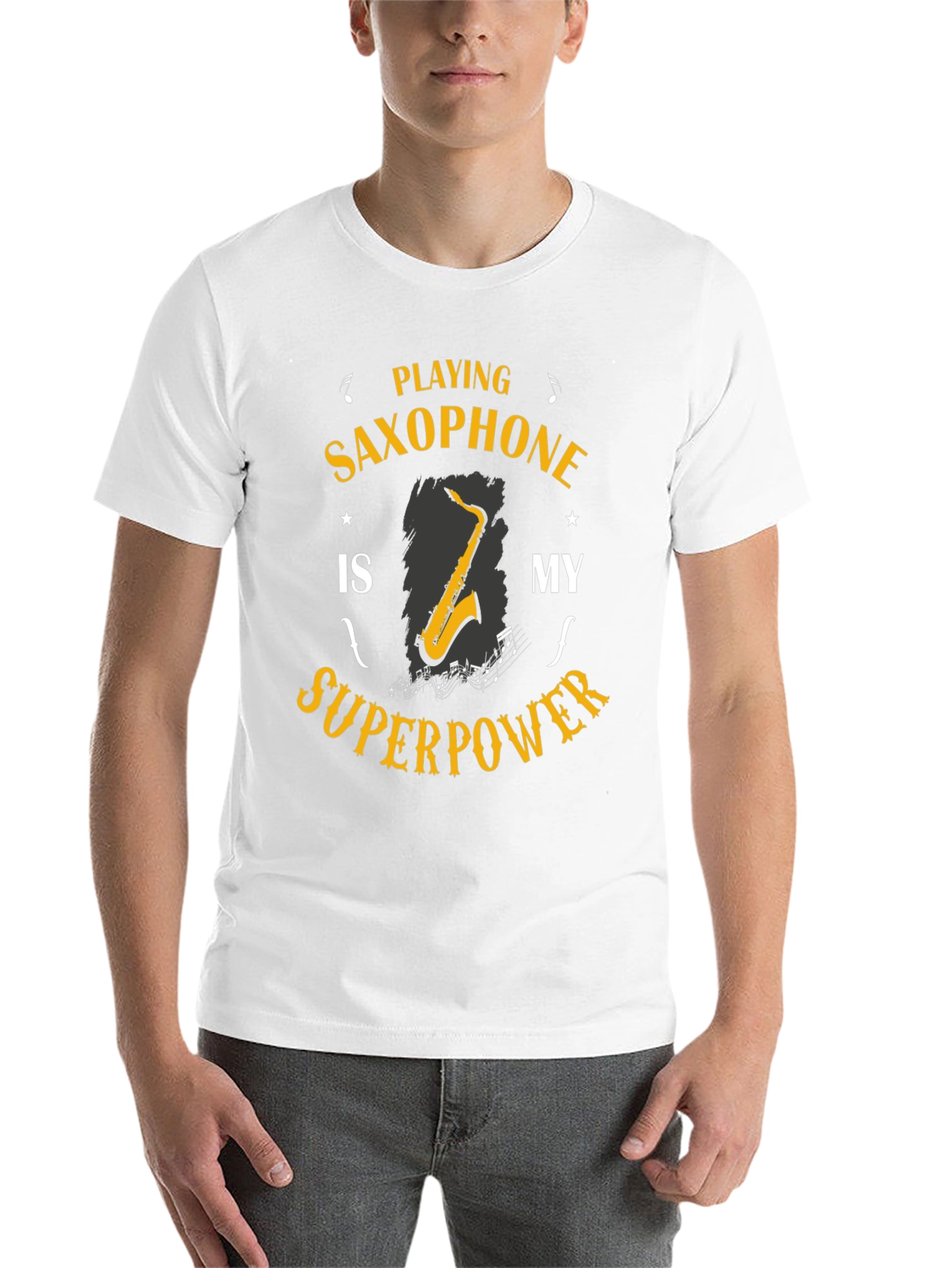 Black Saxophone Superpower T-Shirt: Musician's Humor Tee view 14