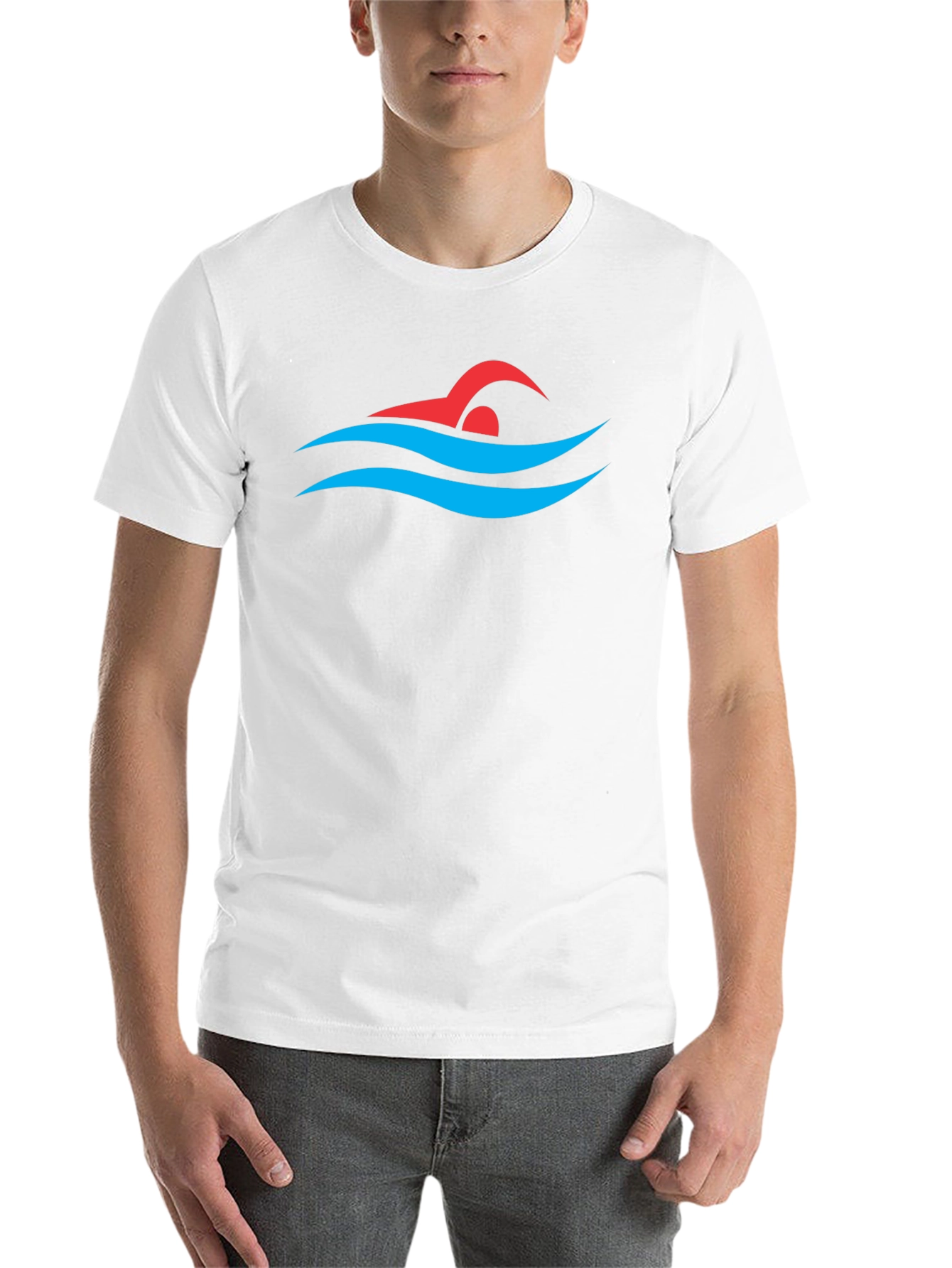 Swimmer Graphic Tee - Swim Cap and Waves Design - 14
