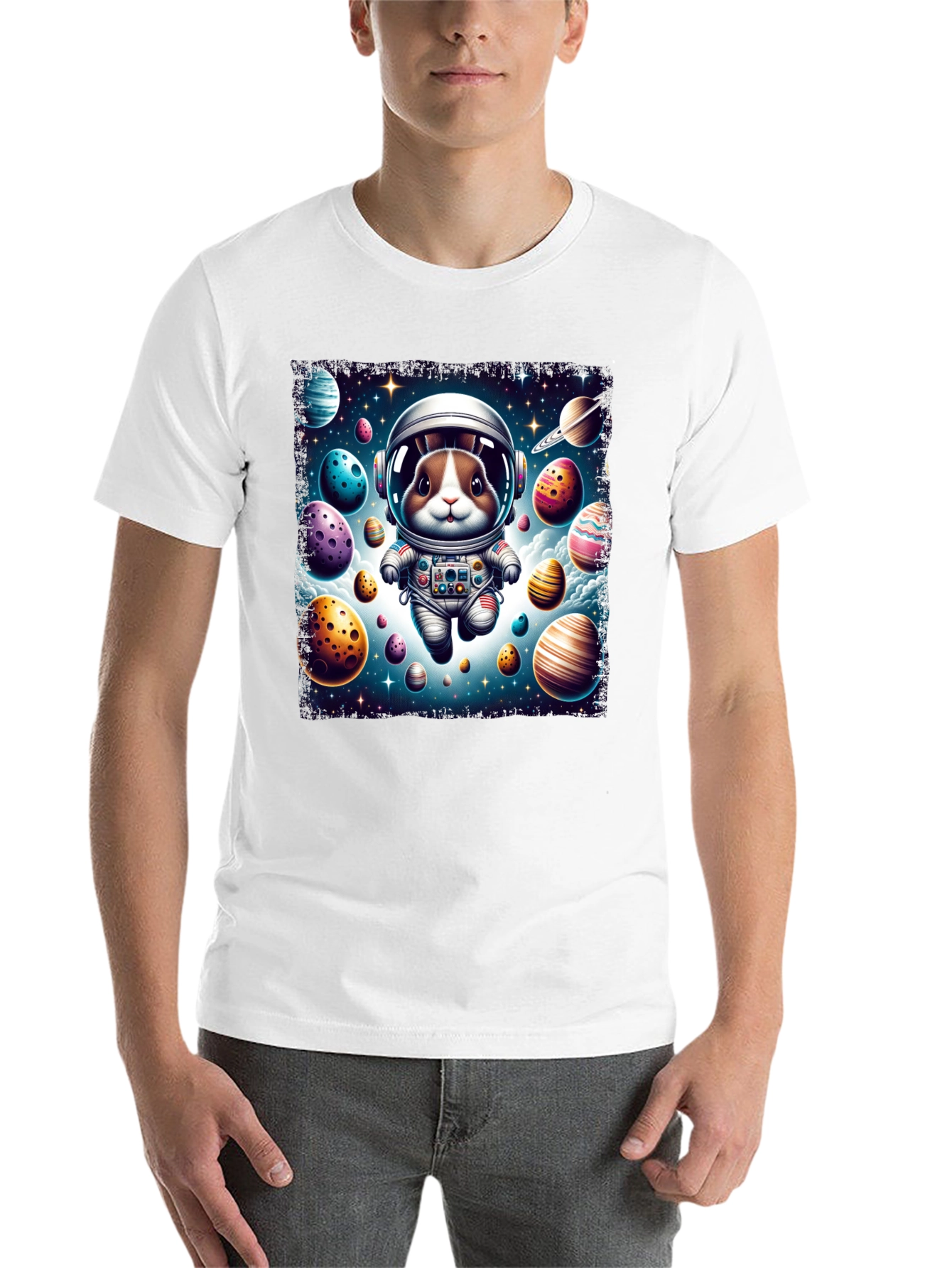 Black Space Bunny Easter Egg Universe Graphic Tee view 14