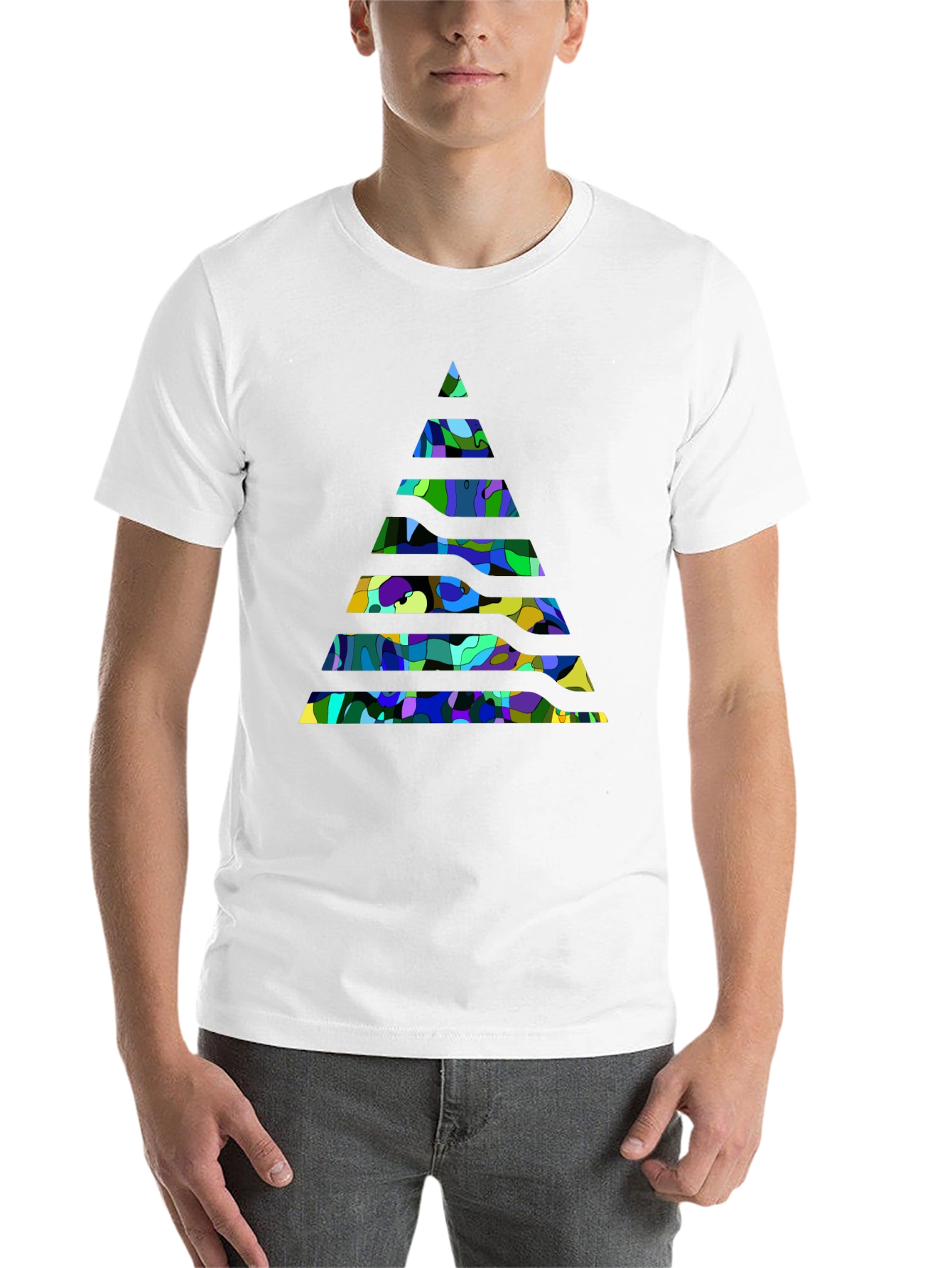 Black Abstract Geometric Pyramid Black T-Shirt view 14