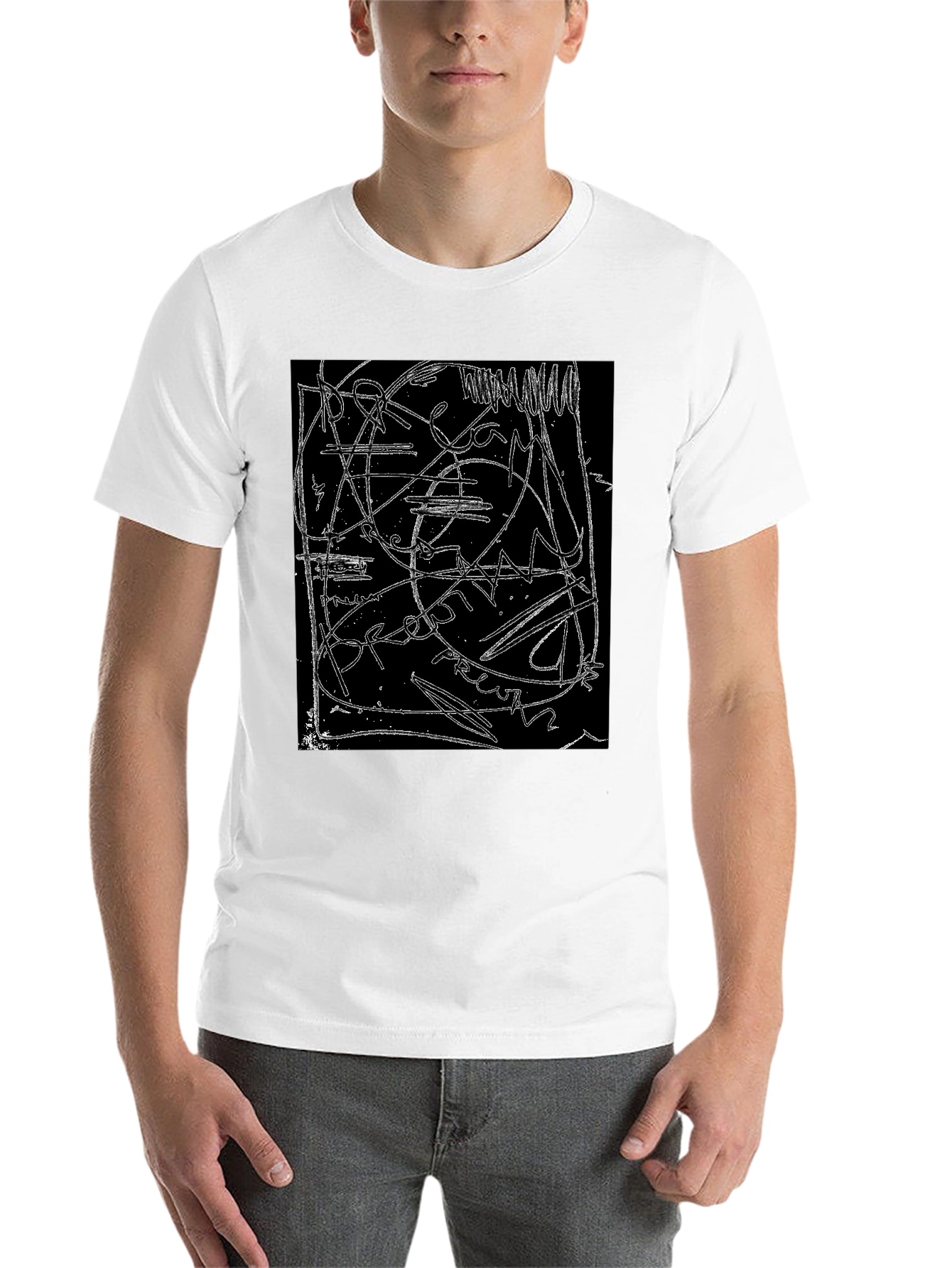 Black Abstract Line Art Graphic Black T-Shirt view 14